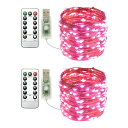 【送料無料】クリアヒル(Clearhill) USBフェアリーライト 2パック、10mのピンク 100LED USB銅線ストリングライト、リモコン付き、8種類の...