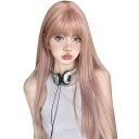 【送料無料】BARSDAR ウィッグ ロング ストレート かつら フルウィッグ 自然 ぱっつん 小顔 人気 耐熱 wig 原宿系 ファッション ネット/櫛付き(グレープフルーツ・ピンク)