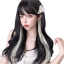 【送料無料】BARSDAR ウィッグ ロング ストレート フルウィッグ かつら 自然 ぱっつん 小顔 人気 耐熱 wig 原宿系 ファッション ネット/櫛付き ブラック×クリームイエロー