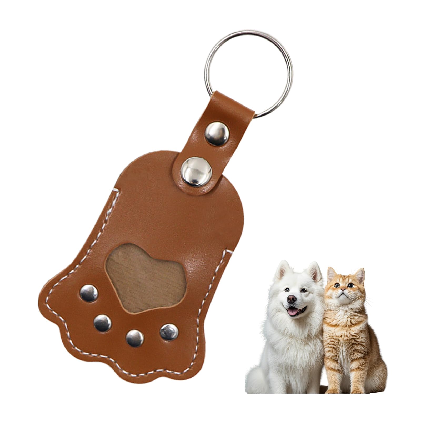 【送料無料】雲見 ペット 遺毛 ケース 肉球のカタチ 写真入り キーホルダー メモリアルグッズ ヒゲケース 手元供養 お守り 犬 猫 うさぎ 小動物 持ち歩き ペットの思い出を形に かわいい (ブラウン)