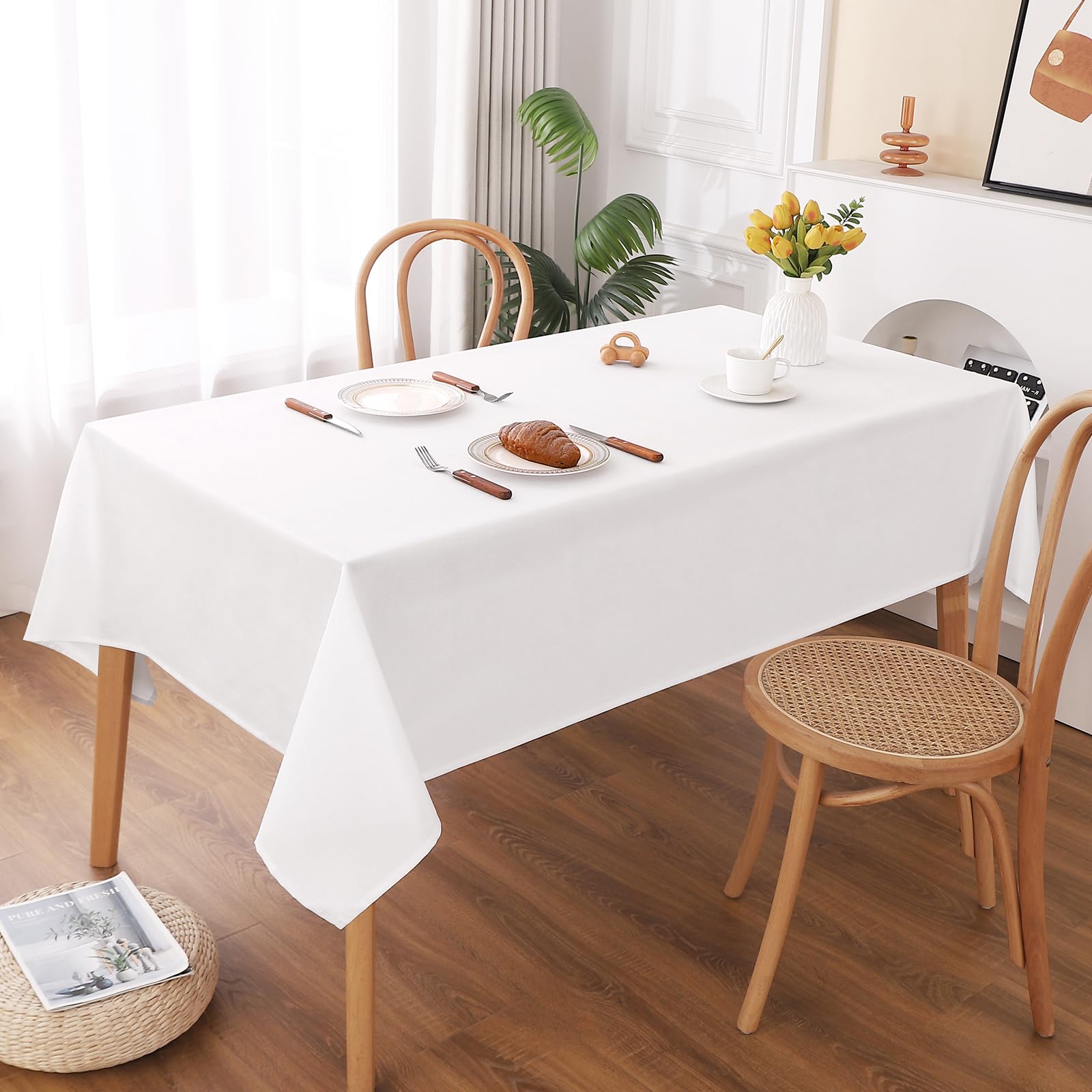 【送料無料】AooHome 白 テーブルクロス 長机用 撥水 会議テーブル 展示会 業務用 テーブル大判 長方形 無地 汚れ防止 テーブルカバー 速乾 リネン類 耐熱 丸洗い ホワイト 140x320cm