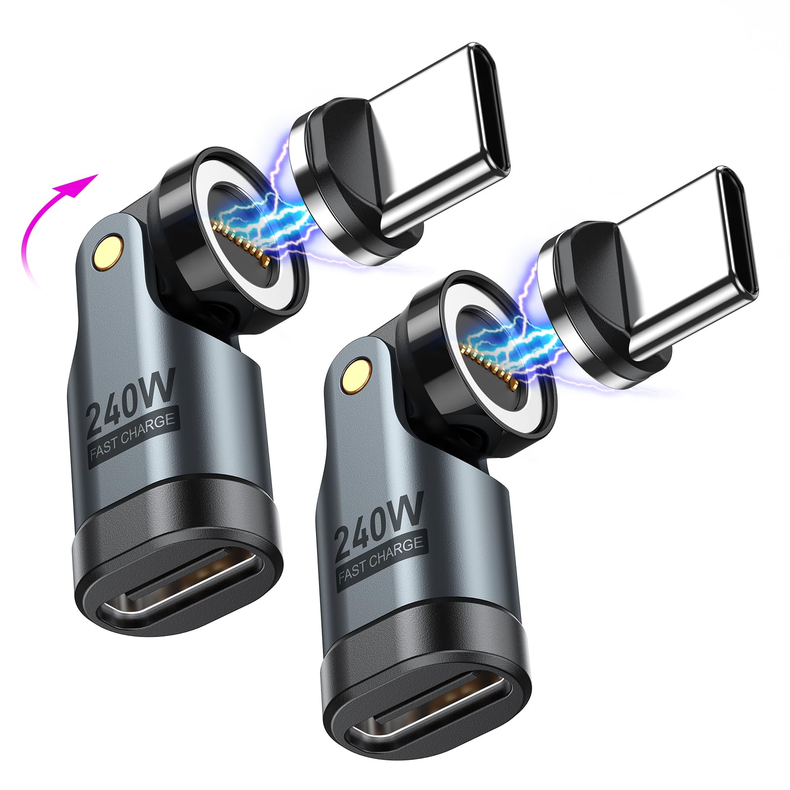 【送料無料】VAFOTON 240W対応 9Pin マグネット USB-C 変換アダプタ 540°回転 Type-C 変換アダプタ 5A超急速充電 データ転送可 Book/Pro/phone/Android等対応 磁石 磁気 防塵 着脱式 (ブラック, 2個セット)