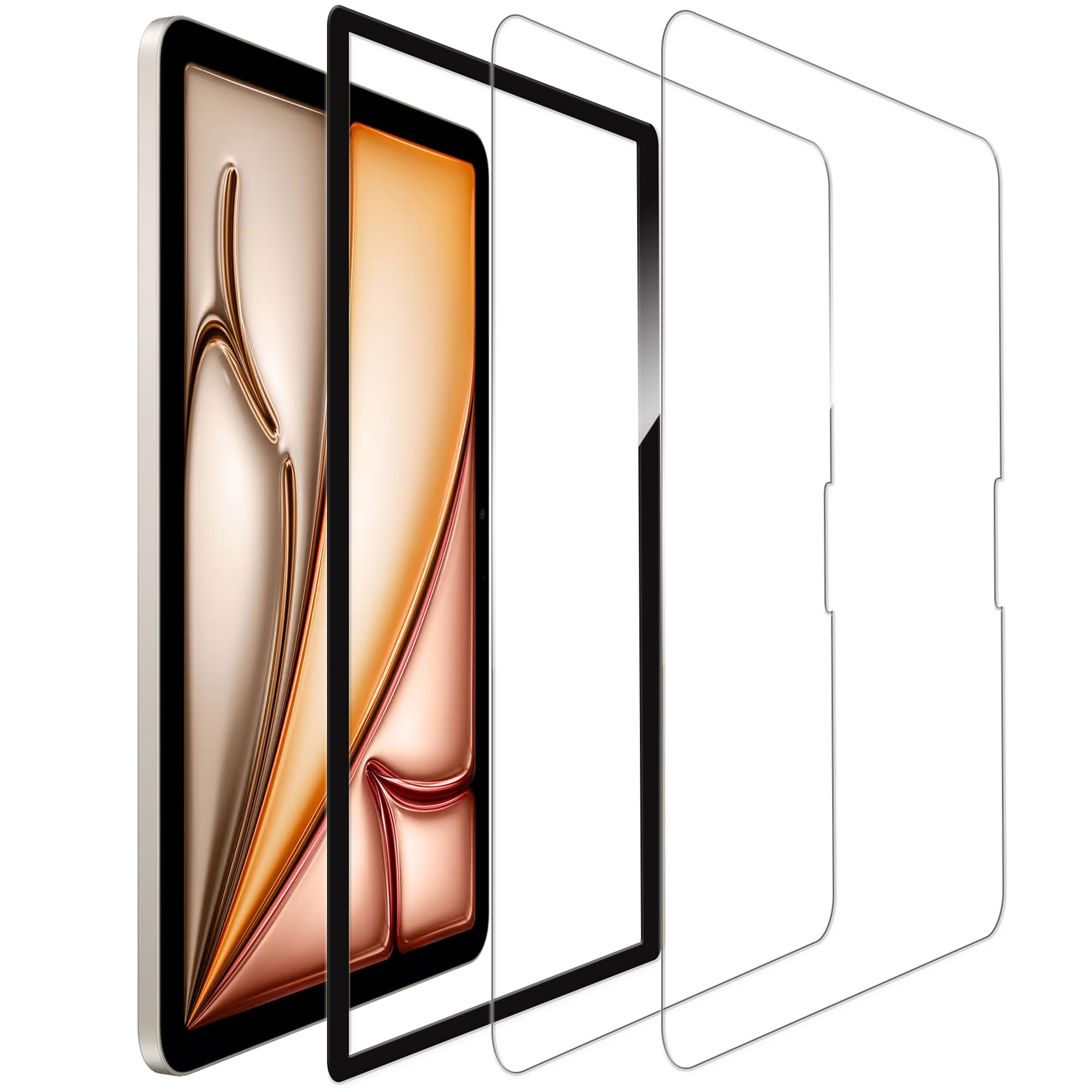 【送料無料】【2枚セット】ガイド枠付き KPNS 日本素材製 強化ガラスiPad Air 11 インチ M3 第7世代 2025 / iPad Air 11 インチ 2024 第6世代 (M2) 用 ガラスフィルム 強化ガラス カバー 保護フィルム