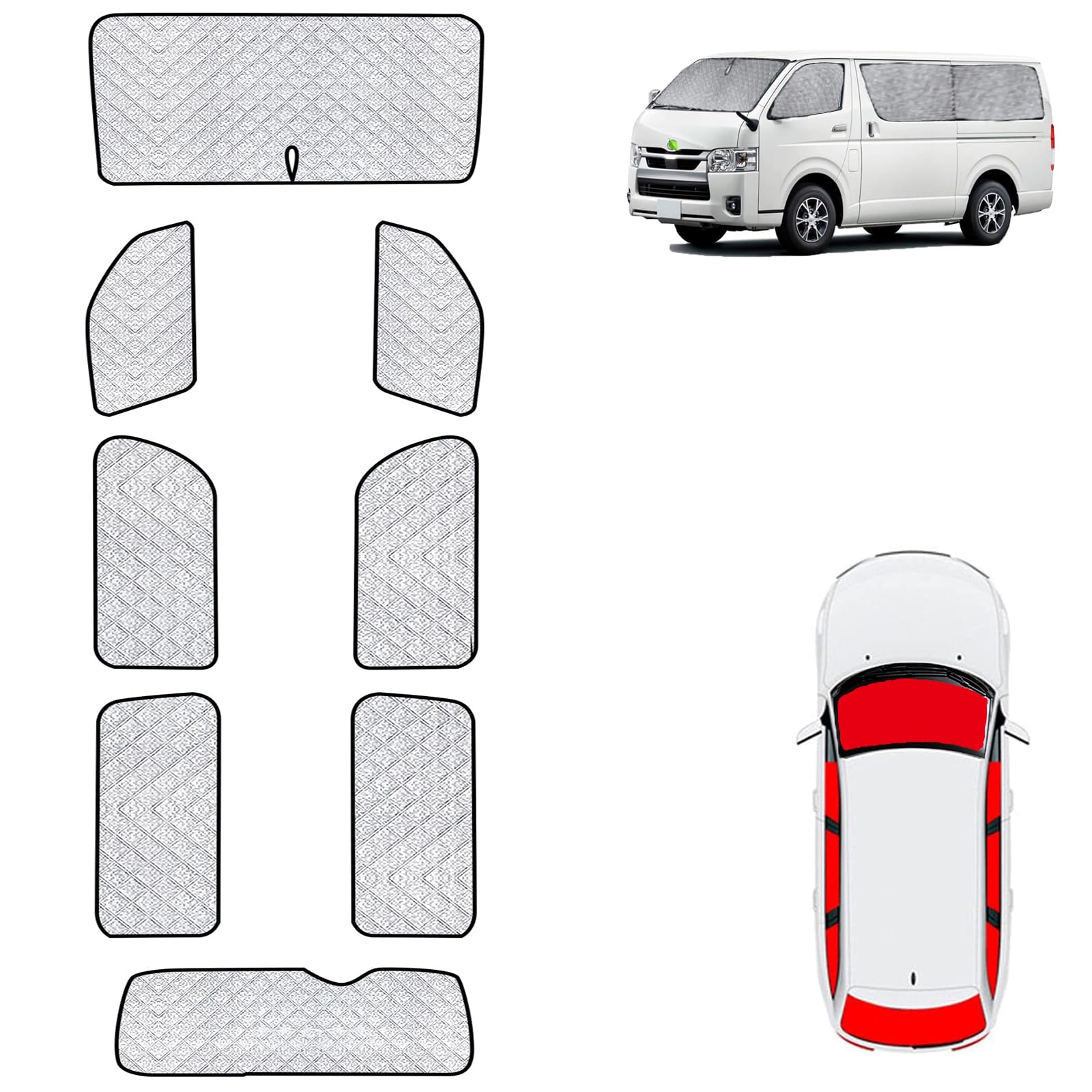 商品情報商品の説明主な仕様 対応車種：トヨタとの互換性ありハイエース 200系 S-GL/GL/DX 2004/08〜 ボディ：ワイドボディー専用 1型2型3型4型5型6型7型（ご購入前に、お車がこの製品に合っているかどうか、よく確認してください。）高品質材質：アップグレードと厚み付け、アルミホイルの6層、より多くの日陰、より多くの断熱。表面に銀塗った素材を使用、裏面に黒色断熱材質を使用、熱放射の遮断、遮光、冷却の効果が大幅に向上します。遮光断熱保温プライバシー保護のための必需品となっております。複数のメリット：紫外線防止室内劣化冷房防止（1）有害紫外線を99％効果的に遮断し、駐車時の日光から車を守り、車内部品を保護します。車、そして効果的にその耐用年数を延ばします。 （2）6層の断熱材を使用することで、車内の温度を下げ、空調負荷を減らし、燃費を向上させることができます。車種専用設計：車種専用設計で、窓の形にぴったり合うように設計されています。車窓やサンシェードは隙間が無いです。折りたたみ式、着脱が簡単，使わないときは、折りたたんで収納完了。幅広い用途：家族、ビーチ、夏のプール、車での旅行、カーキャンプ、その他のレジャーに適しています。車中泊に最適な商品となっております。疲れて眠くなったら、そのまま車内で睡眠や着替えをすることで、外からの視線を効果的に遮り、プライバシーを守り、車内を快適なプライベート空間とします。