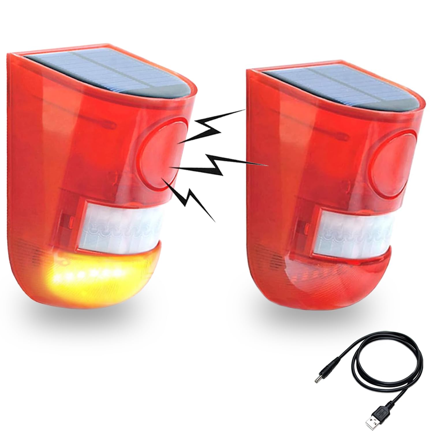 【送料無料】太陽警告灯 2パック 屋外 防水 ソーラー充電 防犯アラーム 警報機 人感センサー LEDフラッ..