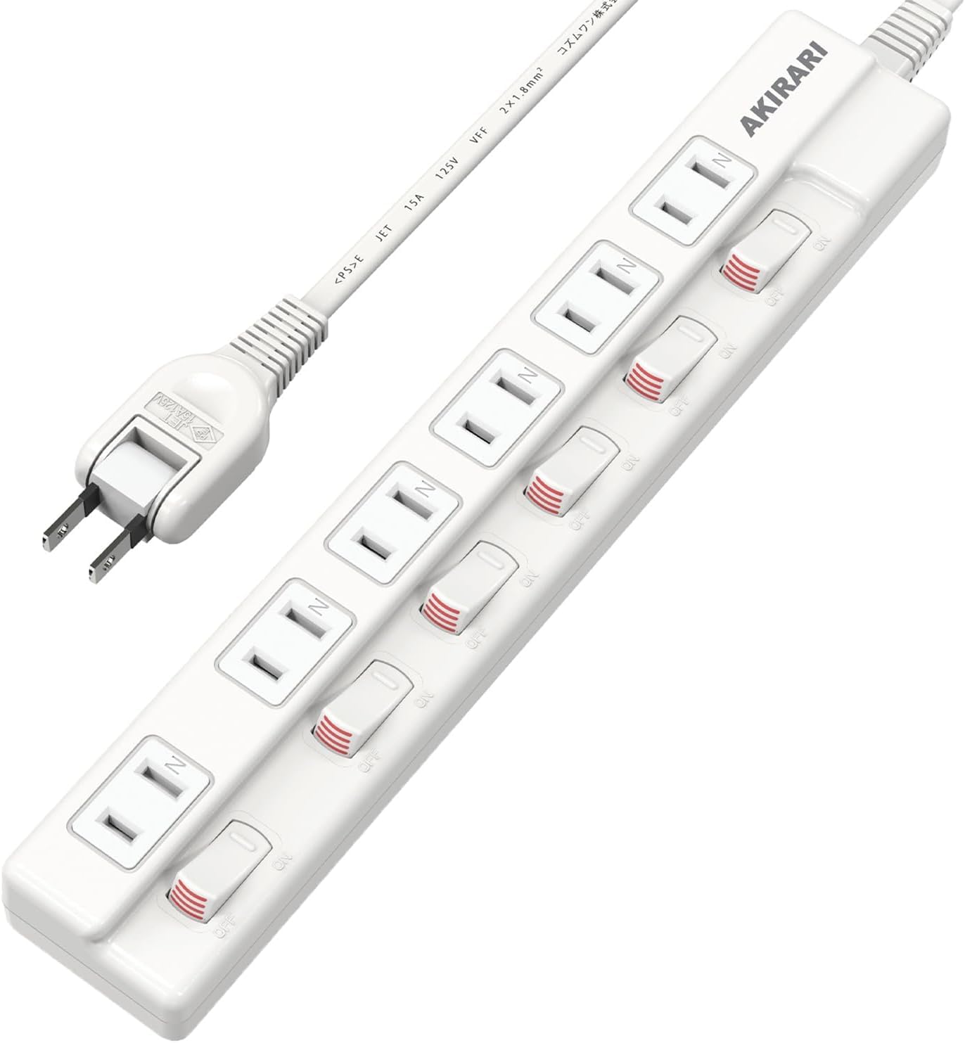 【送料無料】【防塵防雷 個別スイッチ】 電源タップ 6口 3M AKIRARI コンセントタップ ホワイト 雷ガー..