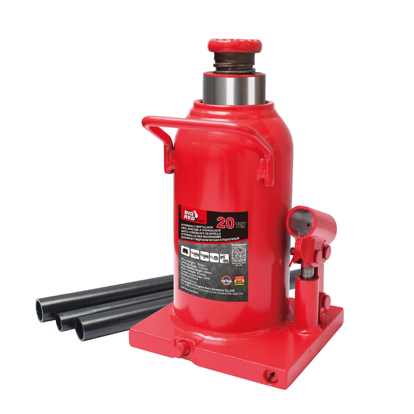 【送料無料】BIG RED ダルマジャッキ 20t ボトルジャッキ 油圧式 最低位220mm/最高位420mm 車用 スチール製 荷重20トン 車整備 タイヤ交換 レッド TJ92004D