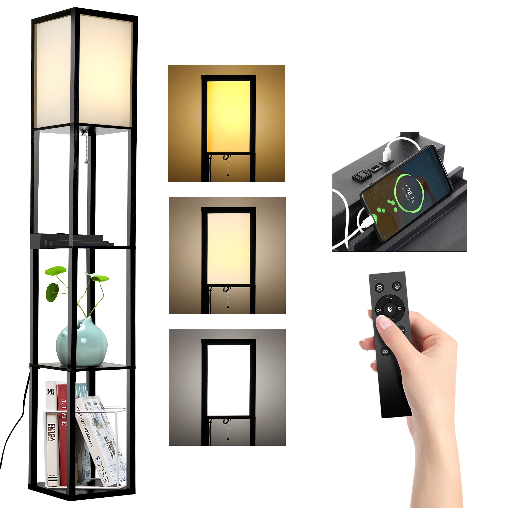 【送料無料】JINS&VICO フロアランプ ラック付き スタンドライト【USB充電ポート付く】 間接照明 おし..