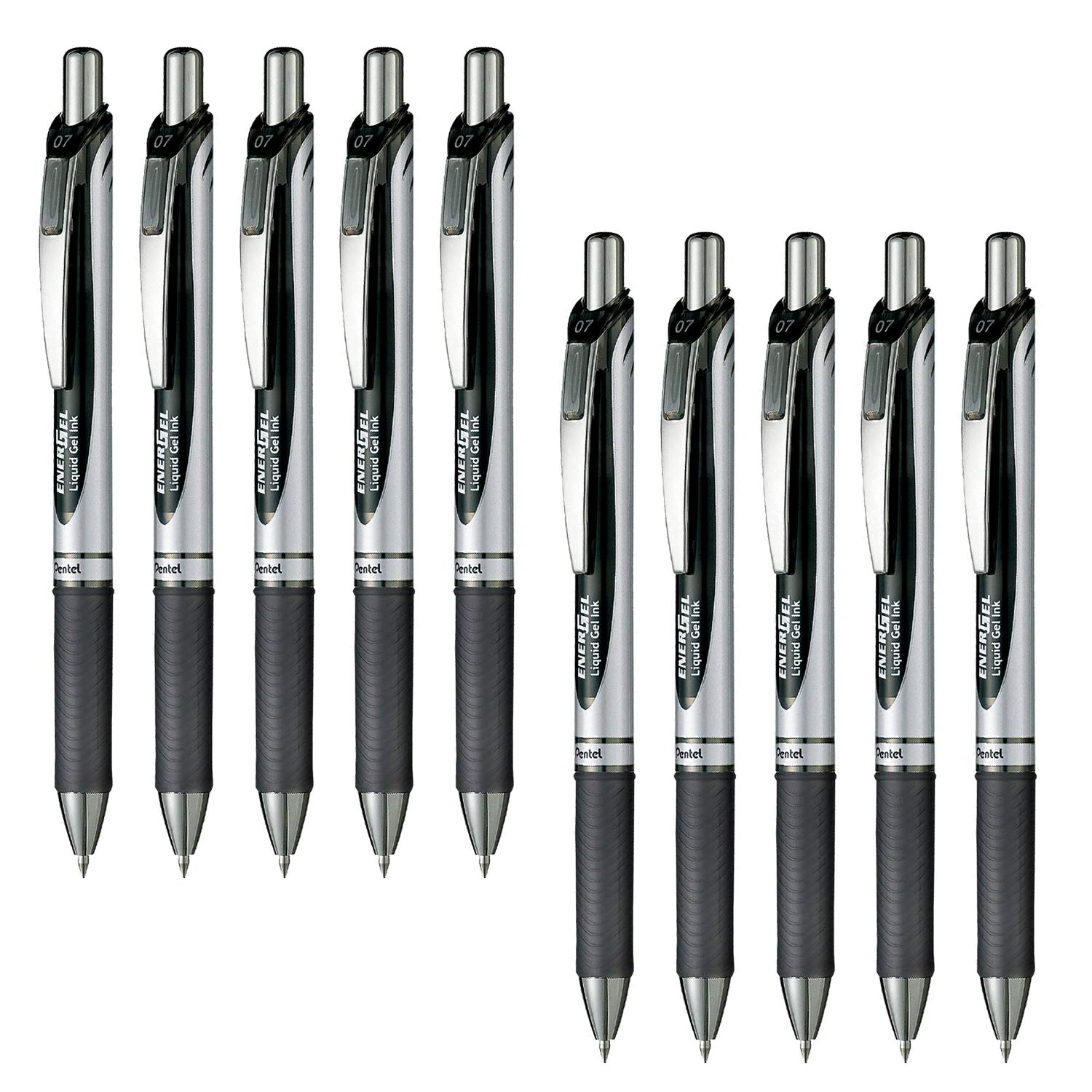 【送料無料】ぺんてる ボールペン ゲルインキ エナージェル ノック式 0.7mm シルバー軸 BL77-A 黒 10本