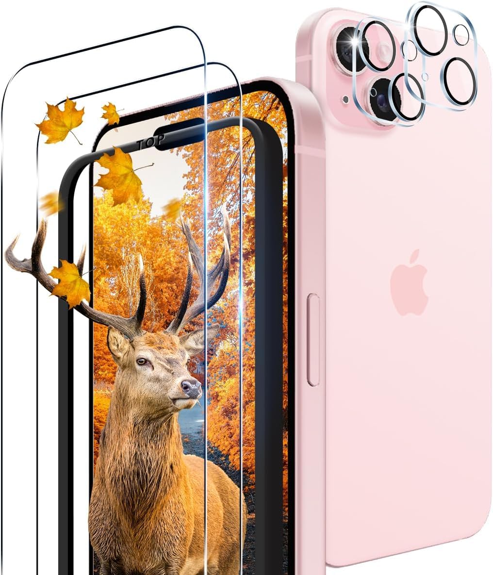 【送料無料】【2+2枚セット 】 ガイド枠付き 用 iPhone 15 ガラスフィルム 2枚 + 2 ...