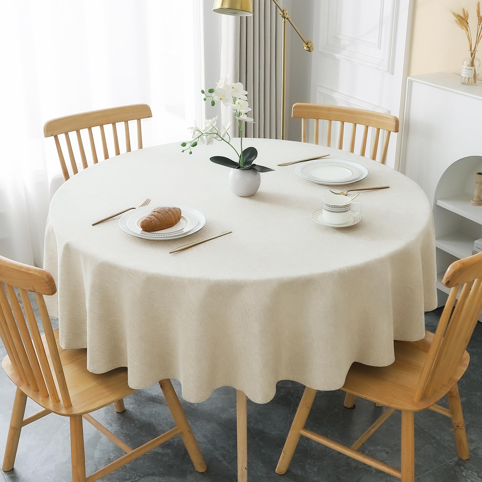 【送料無料】AooHome テーブルクロス 丸 撥水 汚れ防止 円型 おしゃれ シンプル テーブルカバー リネン類 耐熱 速乾 丸洗い お手入れ簡単 業務用・家庭用 ベージュ 直径180cm