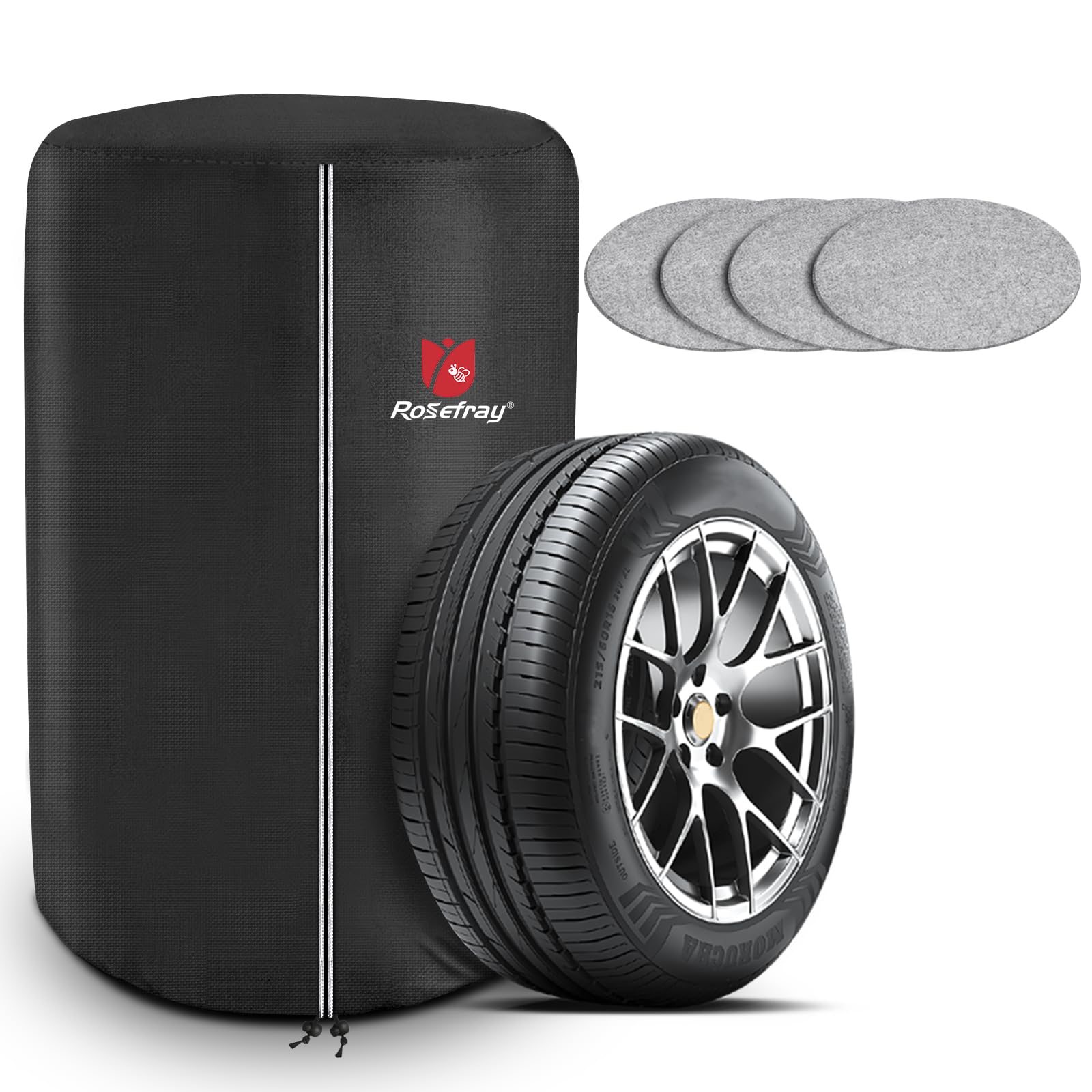 【送料無料】Rosefray タイヤカバー 屋外 フェルトパッド4枚付き 防水 4本タイヤ保管 420D 幅73*高さ110cm 普通車用（15/16/17/18インチ）ブラック