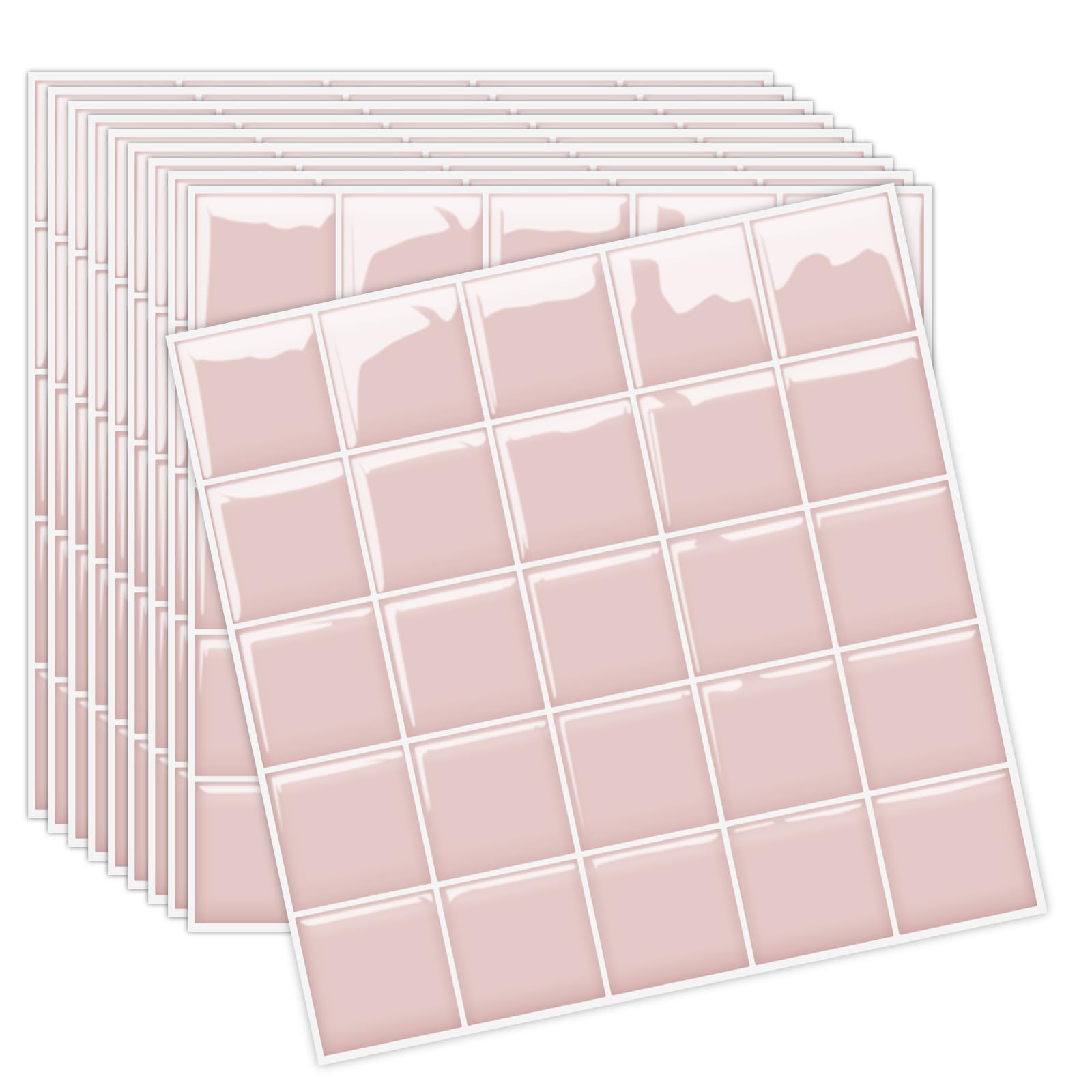 【送料無料】MORCART タイルシール キッチン 耐熱 防水 洗面所 トイレ DIY 家具やアイテムの装飾 タイルシート 壁紙シール 3D リメイクシート (25x25cm, 20枚, スクエア・ピンク)