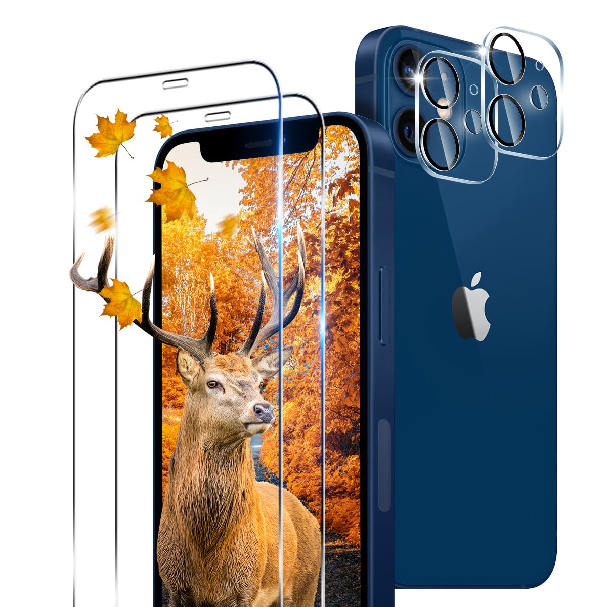 【送料無料】【2+2枚セット ガイド枠付き】 用 iPhone 12 ガラスフィルム 2枚 アイフォ ...