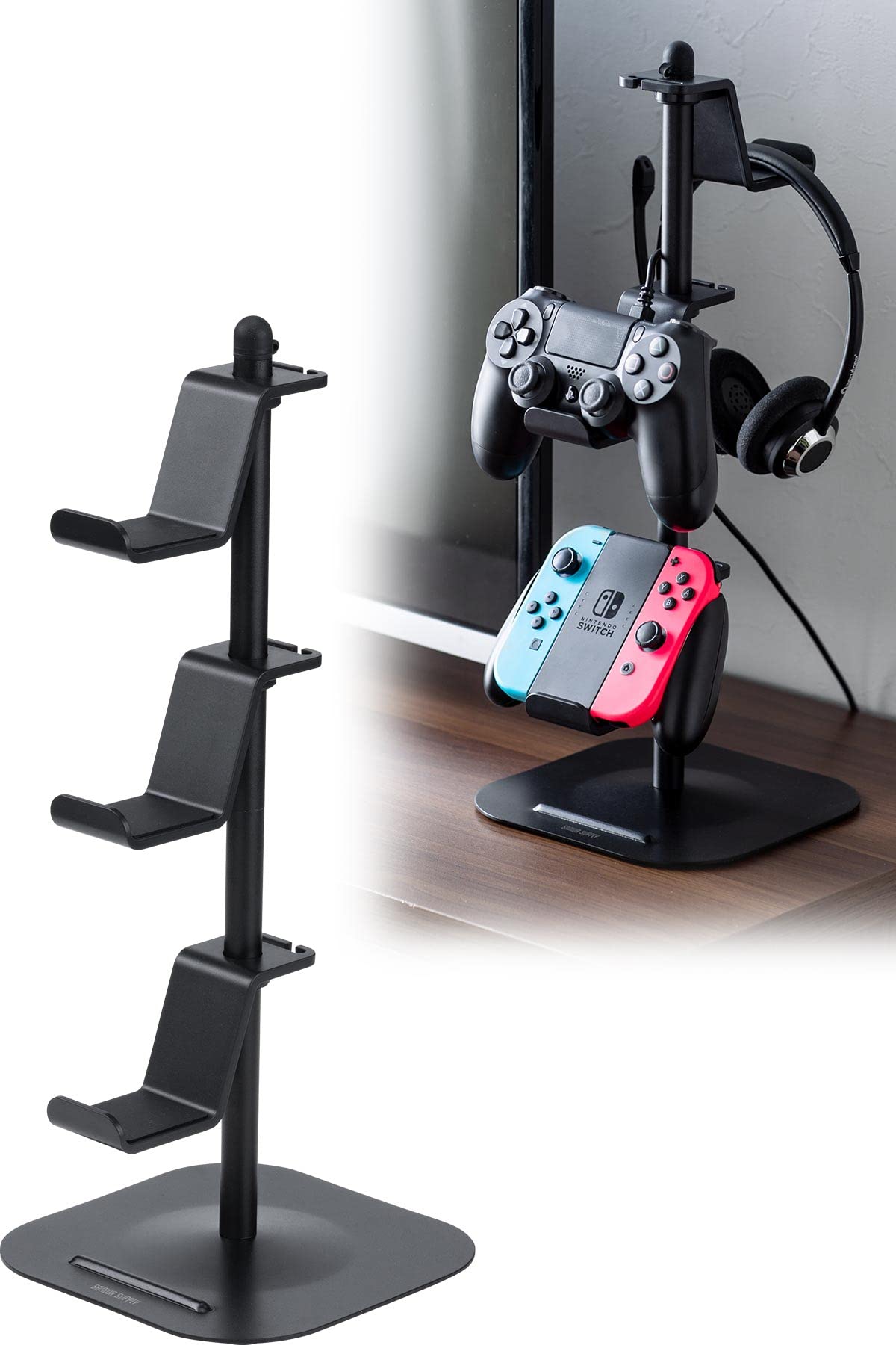 【送料無料】サンワダイレクト コントローラースタンド 幅17×奥行17×高さ41cm ヘッドホン スタンド ブラック 200-GAP011BK