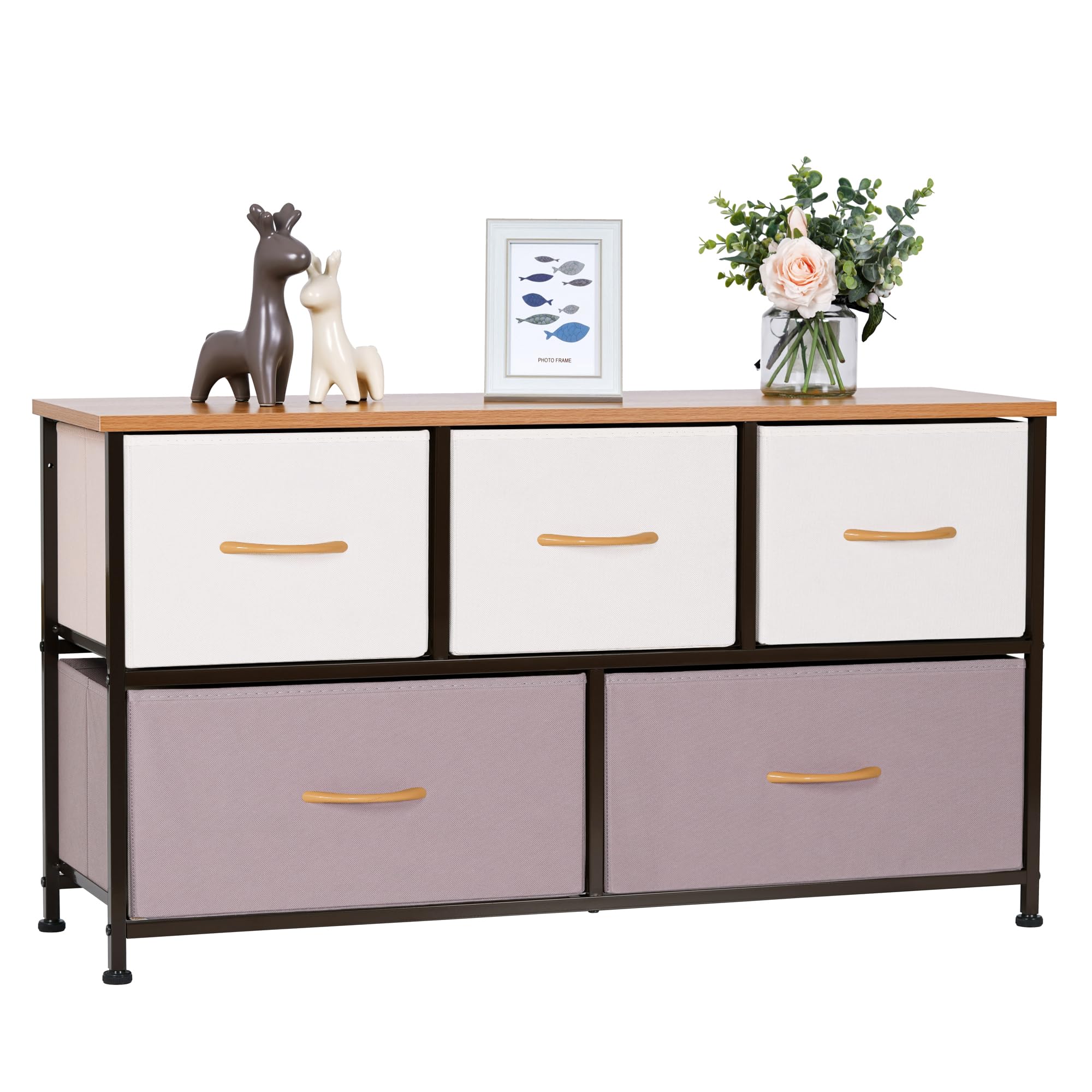 楽天PLAYS REGAL【送料無料】LYNCOHOME チェスト テレビ台 収納 おもちゃ箱 布製 引き出し 簡単組立 リビング 衣類収納 一人暮らし 2段5杯 木材 和風 【幅100×奥行30×高さ54.5 cm】