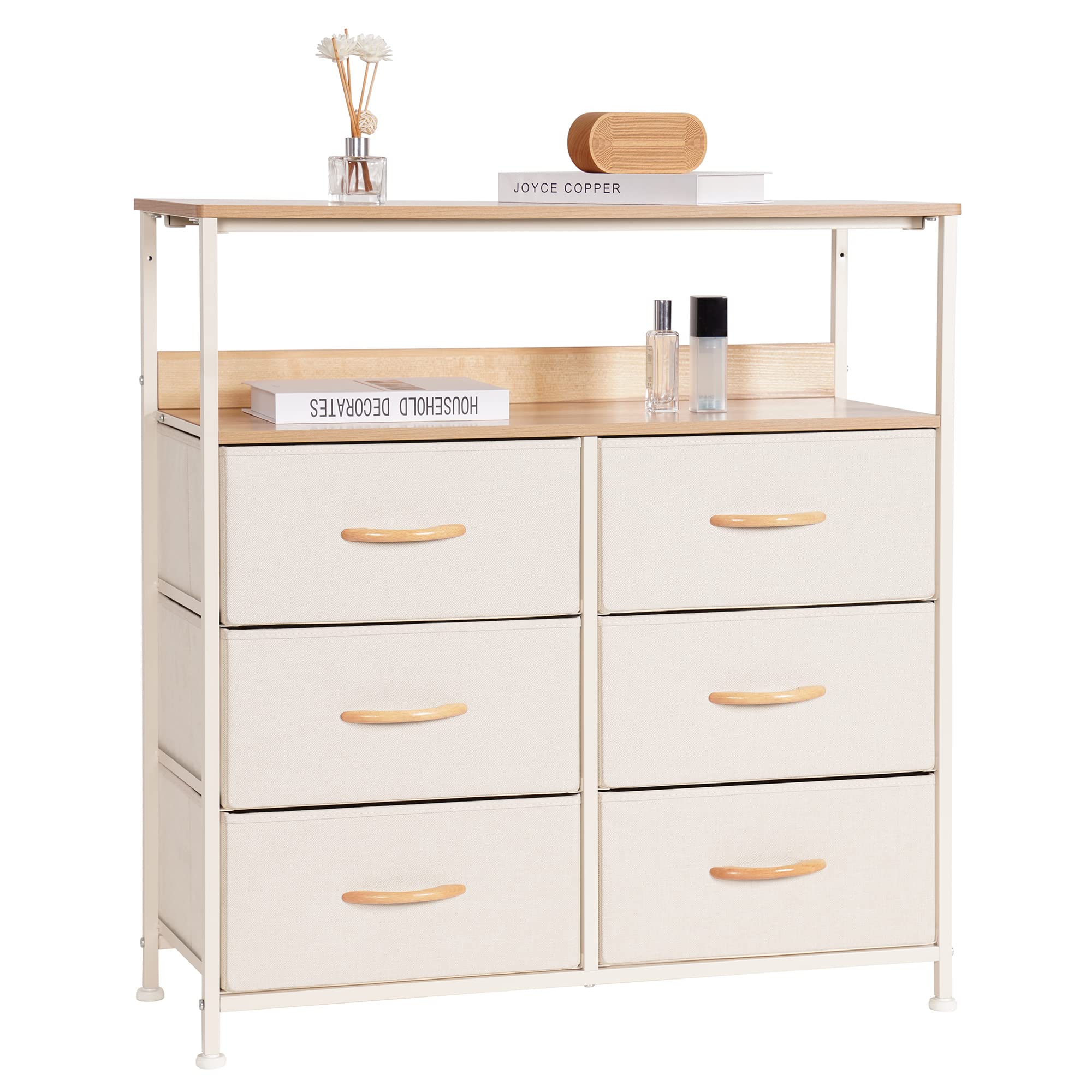 【送料無料】LYNCOHOME 棚付き収納チェスト タンス ベージュ 布製引き出し 衣類収納 カラーボックス キ..