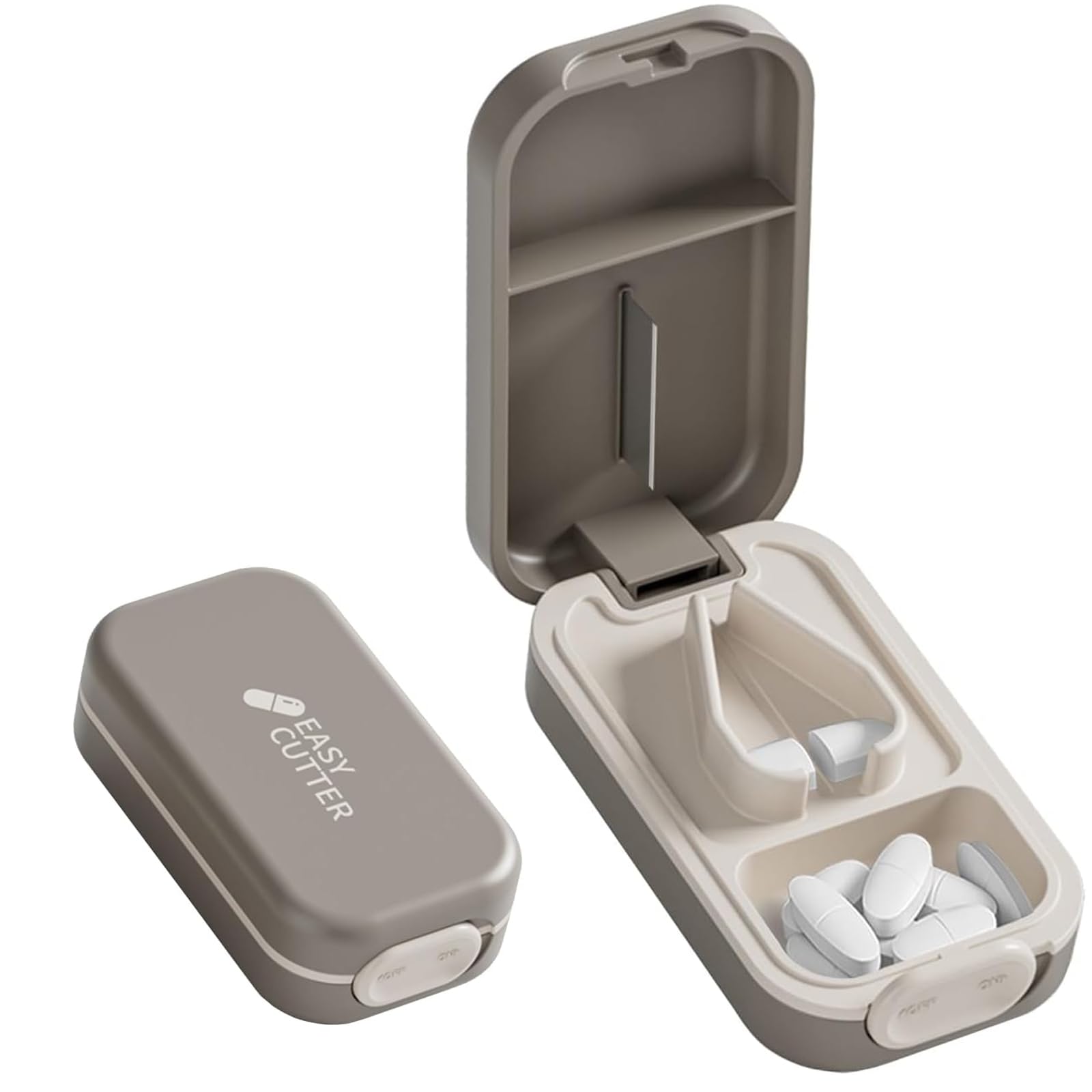 【送料無料】TerraShine ピルカッター 錠剤カッター 2分割 薬カッター 薄型 高耐久ABS素材 タブレット カッター ピルケースつき一体型 防水 軽量携帯用