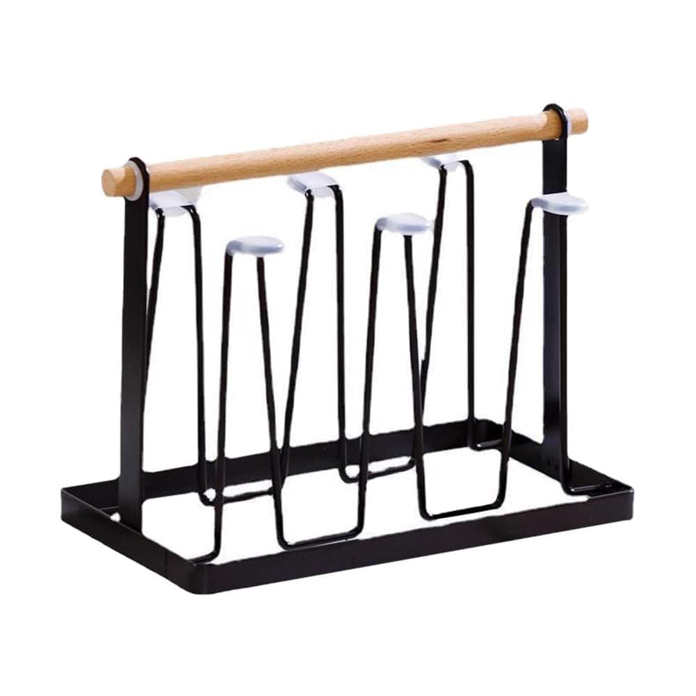 【送料無料】YUNXIASW グラススタンド コップホルダー 6個掛け ガラスホルダー 木製ハンドル付 鉄工芸 ..