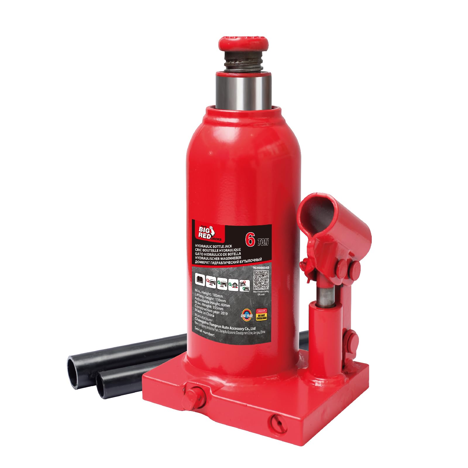 【送料無料】BIG RED ダルマジャッキ ジャッキ 車 油圧ジャッキ 6t 最低位185mm/最高位360mm ボトルジャッキ ジャッキアップ スチール製 荷重6トン 軽量 車用 車整備 タイヤ交換 レッド TJ90604D