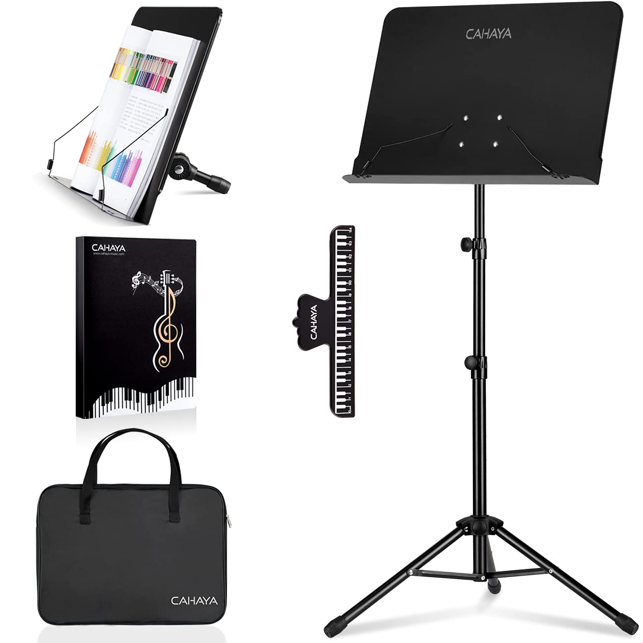 商品情報商品の説明主な仕様 【特許取得済み＆高さ調節可能】この譜面台のデザインは特許を取得済みです。特許番号はNo 007958624-0001です。また、高さは80cmから145cmまで調節可能、立奏、座奏と幅広く使用可能です。【使いやすい微調整用ノブ】ミュージックトレイは180度まで傾けることができ、どんな高さのユーザーでも楽に楽譜を読めます。また、最大荷重は5.5kgで、楽譜だけでなく、譜面部分は本やタブレットも置けます。譜面乗せ部分の寸法は42cm x 31cmです。【優れた安定性を備えた頑丈な三脚】三脚の脚部がさらに外側に伸びて、もっと安定的なタイプ；底部は滑り止めが付いています。【持ち運びやすい】折りたたみ式で、ソフトケースに収納でき、持ち運びは便利です。【パッケージの内容】このパッケージには楽譜ファイル ×1、楽譜クリップ ×1、収納バッグ ×1 、デスクトップホルダ ×1 、譜面トレイ ×1、伸縮式三脚 ×1 があります。楽譜フォルダーには40ポケットが付いて、80ページの楽譜が入れます。
