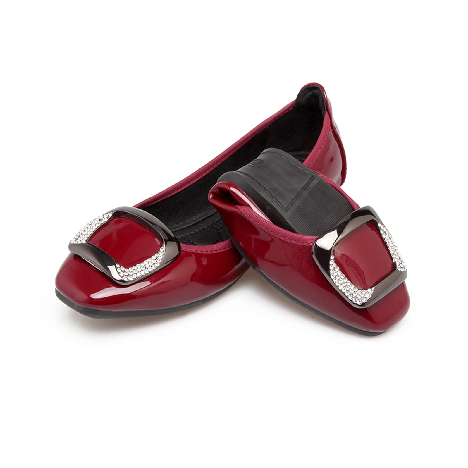 【送料無料】[Emsoulnioi] バレエシューズ レディース用 キラキラ ローヒール 美脚 軽量設計で疲れ知らずの歩きやすさ 脱げにくく長時間の立ち仕事でも快適に履けます ファッション 多彩なシーンに対応可能 07_レッド（ラッカーレザー） 22.6~23cm