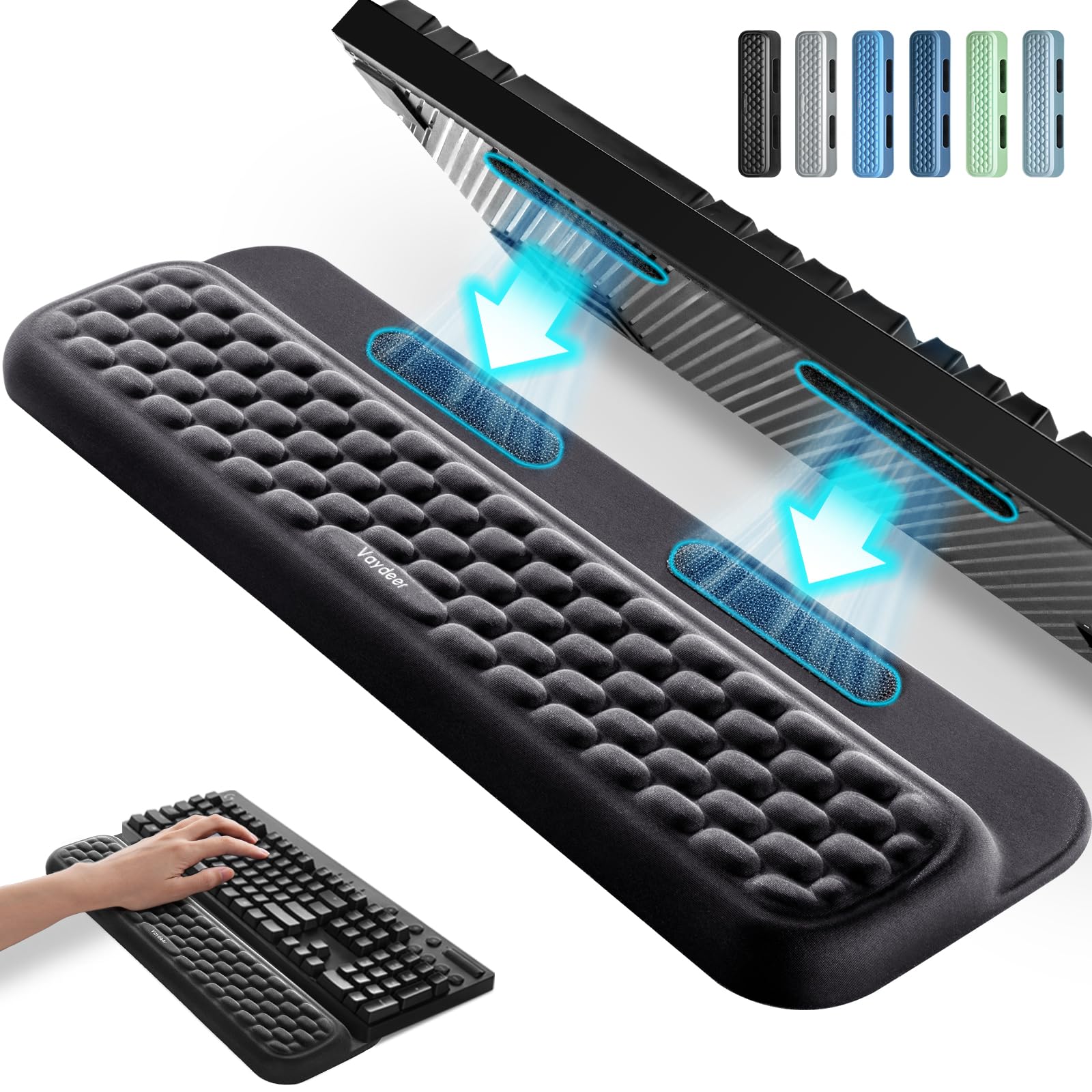 【送料無料】Wrist Rest VAYDEER リストレスト マジックテープ付き キーボード 手首置き 低反発 パームレスト クッション 人間工学デザイン コンピュータ/タイピング/オフィス/仕事/家庭/ゲーム用（ブラック）