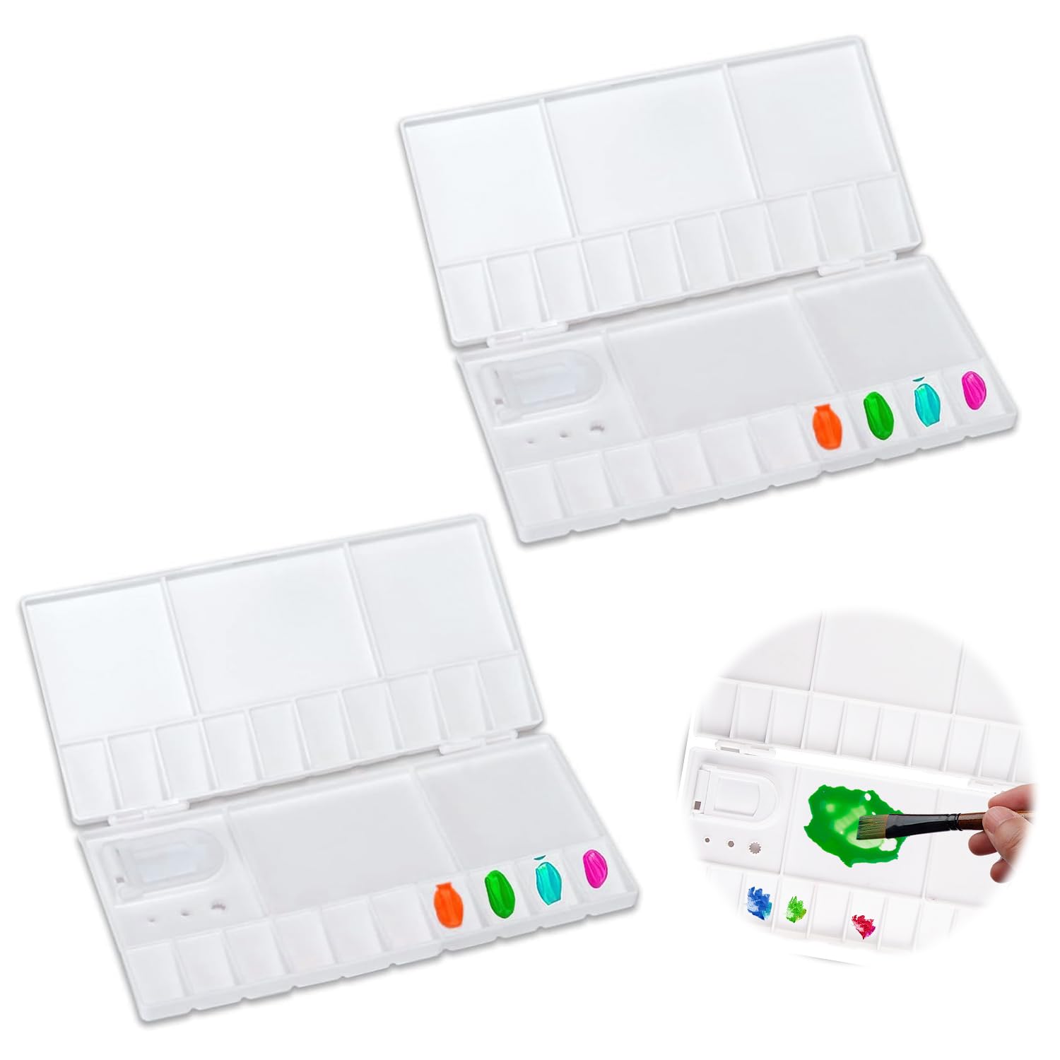 【送料無料】ADOFUN 折り畳み式 プラスチック製パレット パレット 水彩パレット【2個セット】絵の具パレット 水彩 アクリル画 ペイントケース 絵皿 20色...