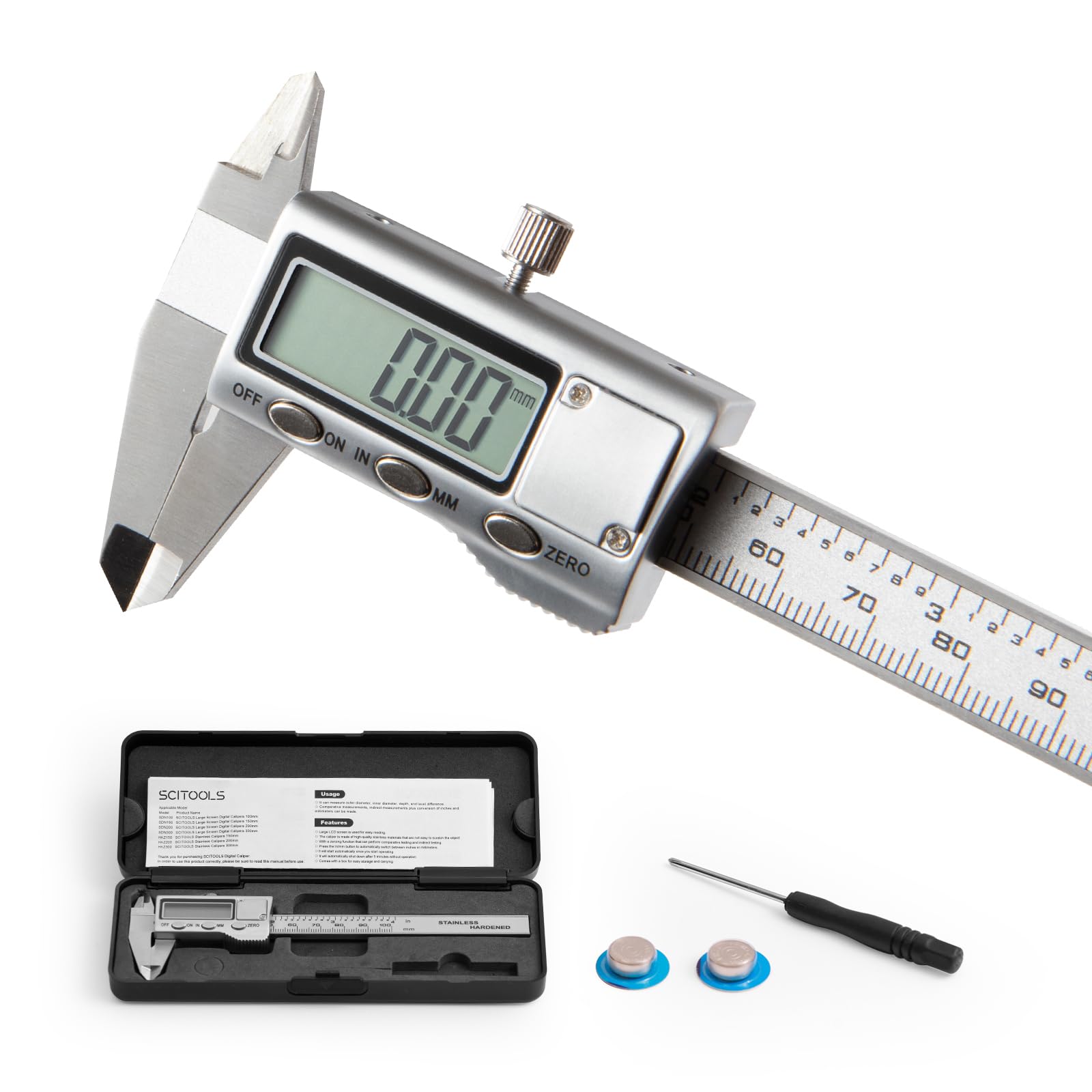 【送料無料】SCITOOLS ノギス 100mmデジタルノギス ステンレス製 全金属製 高精度 保管ケース付 液晶画..