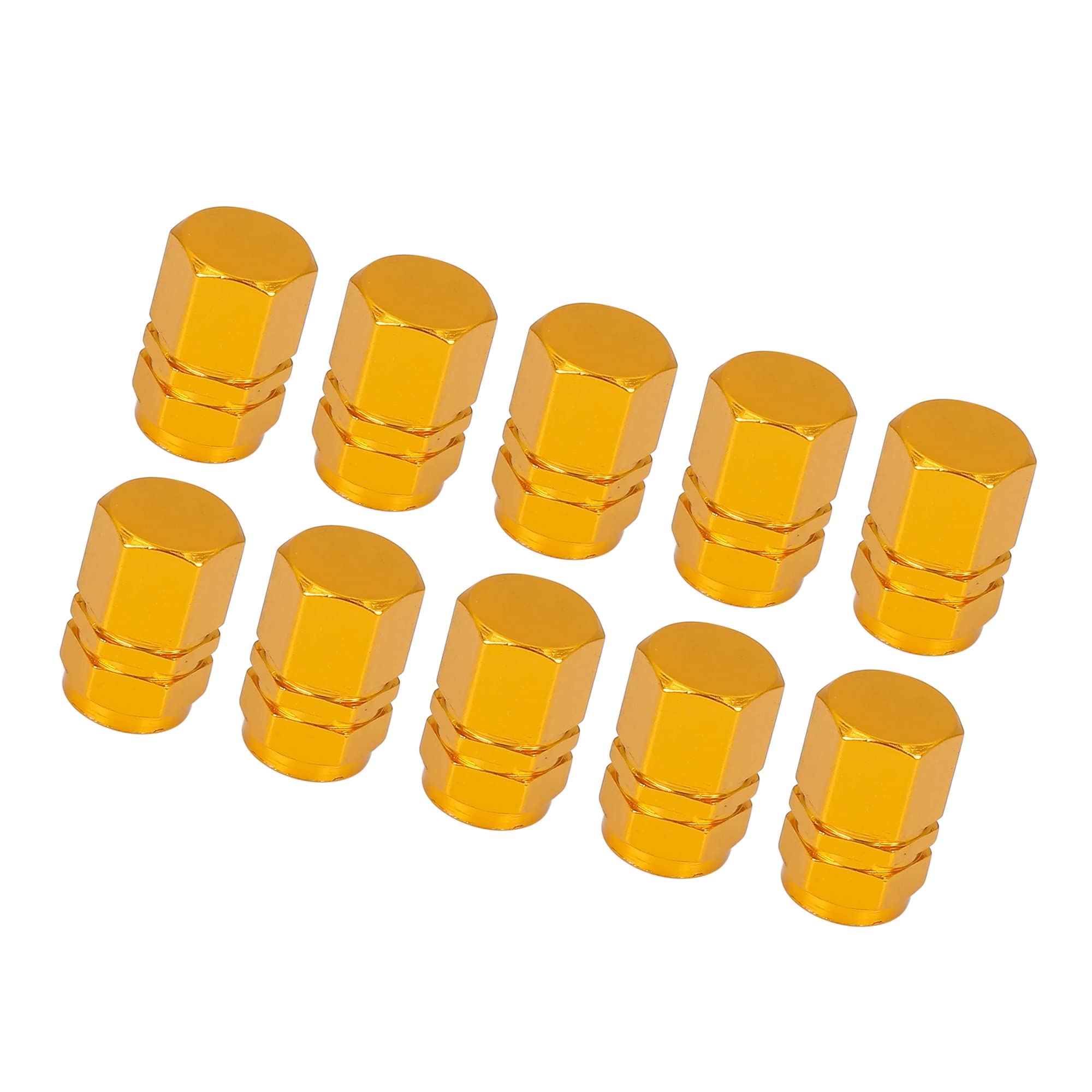 【送料無料】ACROPIX 車タイヤステムバルブキャップ タイヤキャップ ホイールバルブカバー タイヤキャップ 六角形 防塵 アルミニウム合金 ゴールドトーン 10個