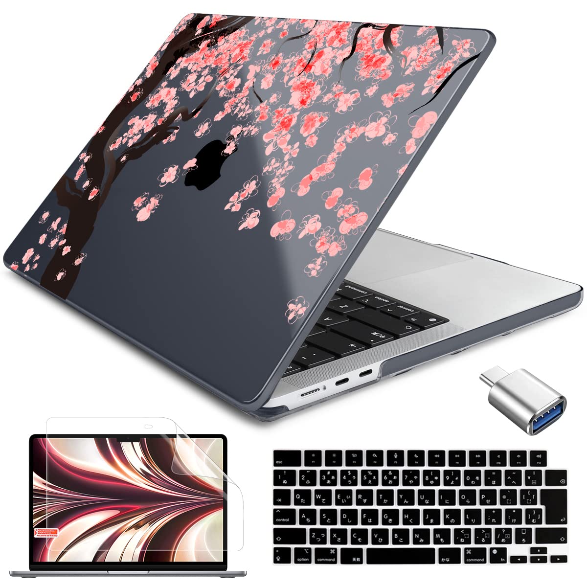 【送料無料】Batianda MacBook Air 13.6 M4 2025 用 ケース カバー マックブック エアー 13インチ ハードケース Air13.6 Retina A2681 Touch ID キーボード カバー & USB-C OTG アダプター,M403