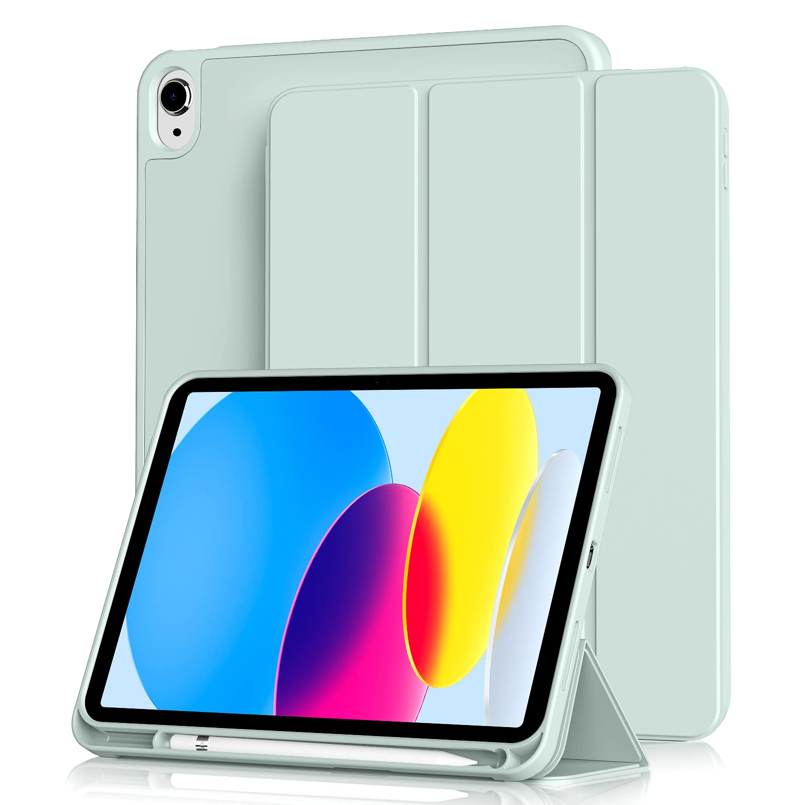【送料無料】Aoub iPad 11世代 (A16) 10世代 ケース 2025 2022 11/10.9インチ ipad 第10世代 カバー オートスリープ/ウェイク機能対応 Apple Pencilペン収納 TPU 薄型 軽量 耐衝撃 三つ折りスタンド ライトグリーン