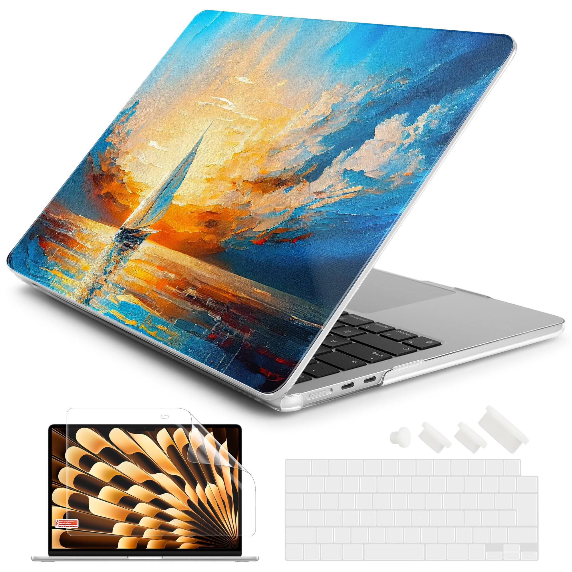 【送料無料】Batianda 新型2025MacBook Air 15インチケース（M4チップ）、保護プラスチックハードケース+キーボードカバー+スクリーンプロテクタ、専用モデルA2941、帆船