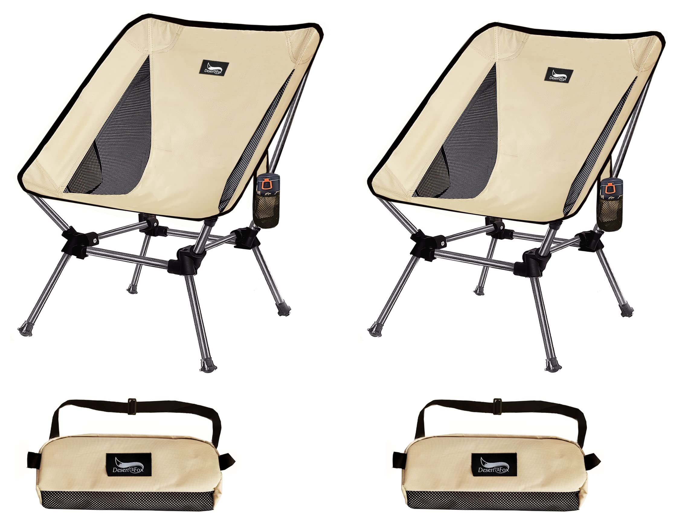 【送料無料】DesertFox キャンプ椅子 2個セット アウトドア チェア 2WAY 高さ調節可能 ローチェア 軽量 【独自開発のカップホルダー】 耐荷重150kg コンパクト イス ロータイプ 収納袋付属 携帯便利 ST (クリーム/2個)