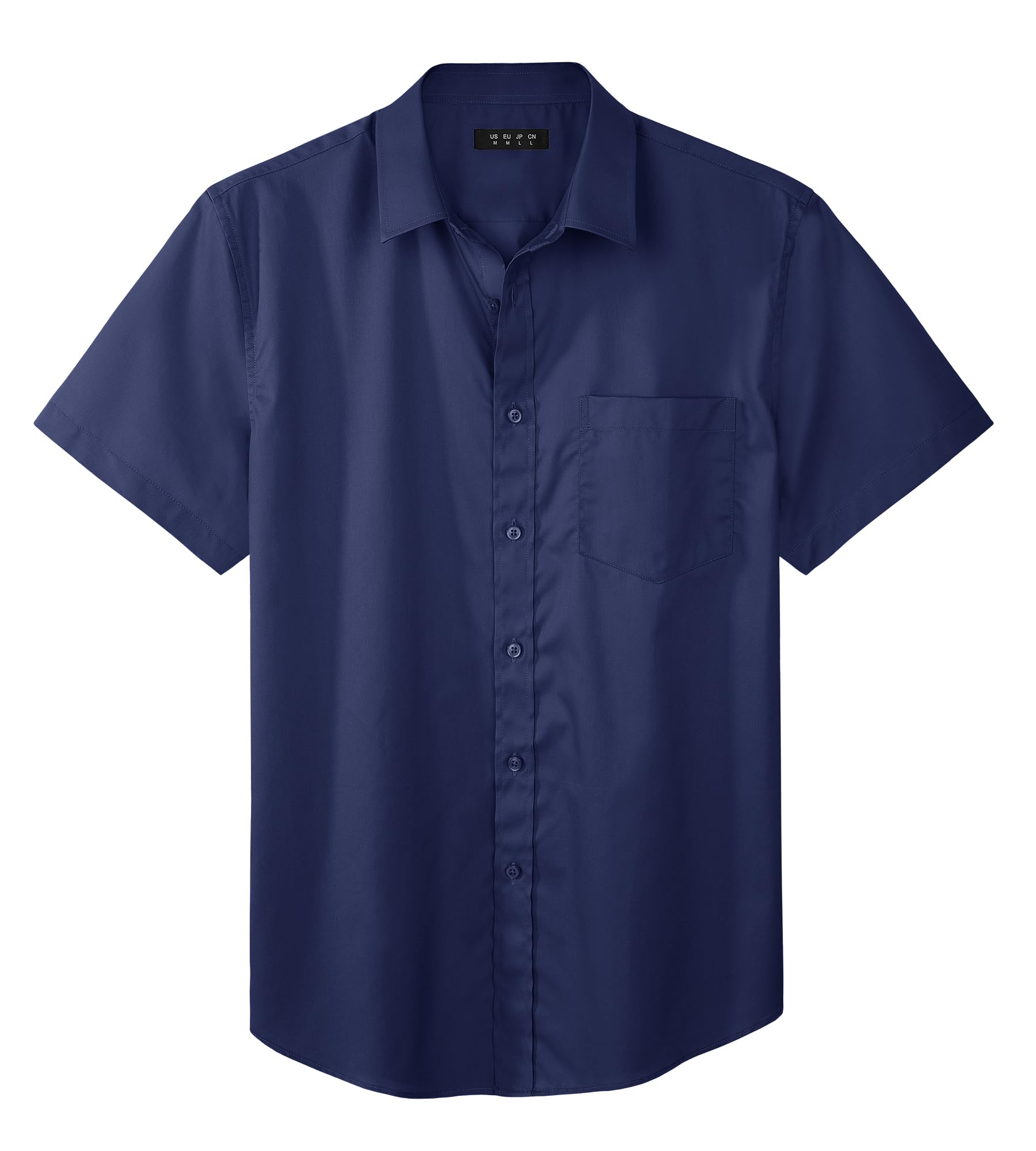 【送料無料】[KEFITEVD] 襟付きシャツ メンズ 無地 ボタンシャツ 五分袖 軽量 ビジネスワイシャツ ボタンダウン 夏 半袖シャツ 速乾 胸ポケット コットン ネイビー 2XL