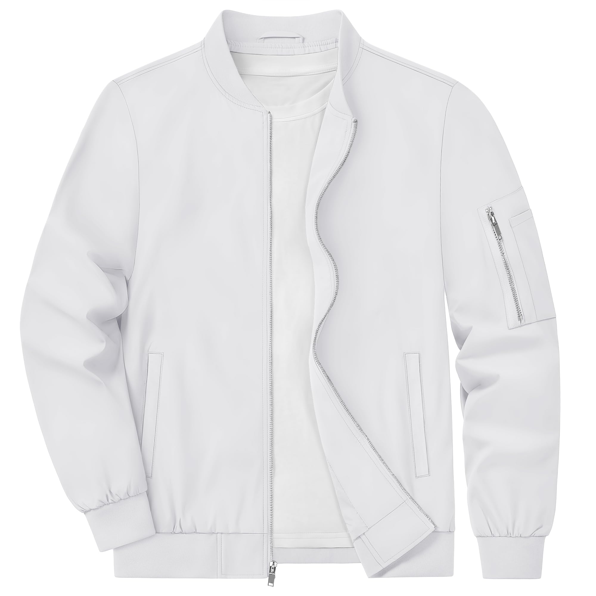 【送料無料】[KEFITEVD] ジャケット メンズ 薄手 ジャンパー 春 スタジャン 大きいサイズ 防風 ブルゾン 無地 スイングトップ 白 ライトジャケット 撥水 作業 ホワイト XL