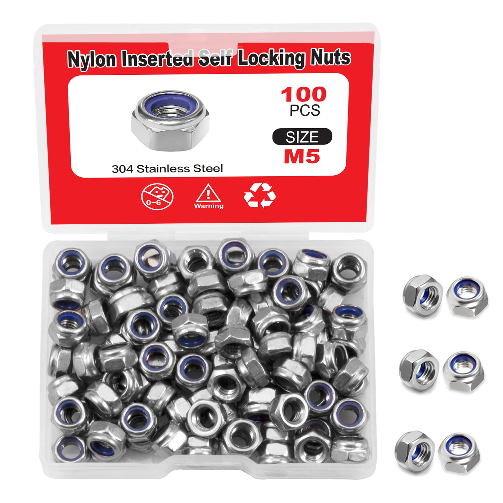 【送料無料】LEONTOOL 100個m5 x 0.8ミリメートルナイロン挿入された自己ロックナット ...