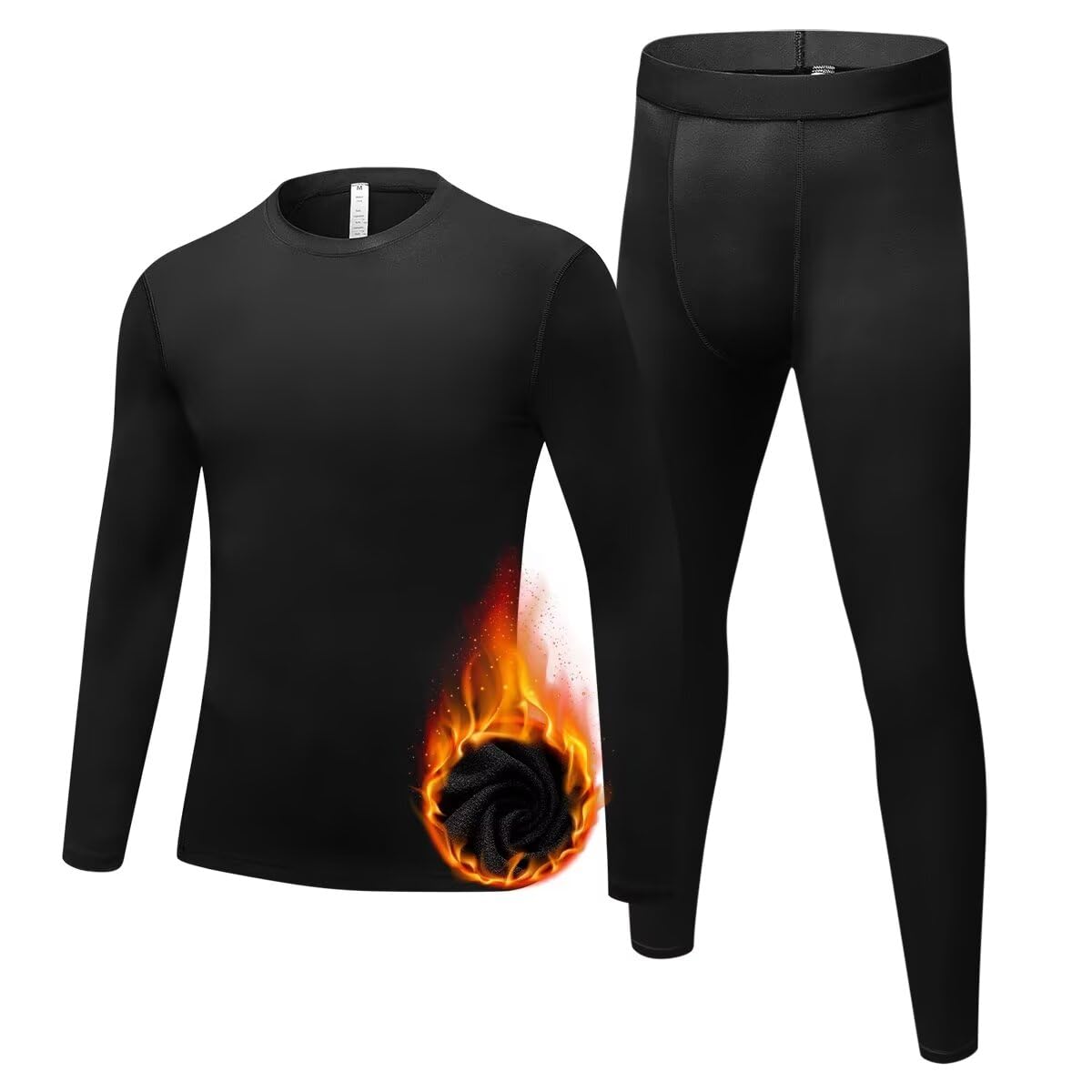 【送料無料】[Sillictor] スポーツインナー 上下セット キッズ 裏起毛 クルーネック コンプレッションウェア スポーツ アンダーシャツ + タイツ [防寒保温・通気速乾] ジュニア 野球 サッカー スキー トレーニング インナーウェア yc1021+1022blk-blk-150