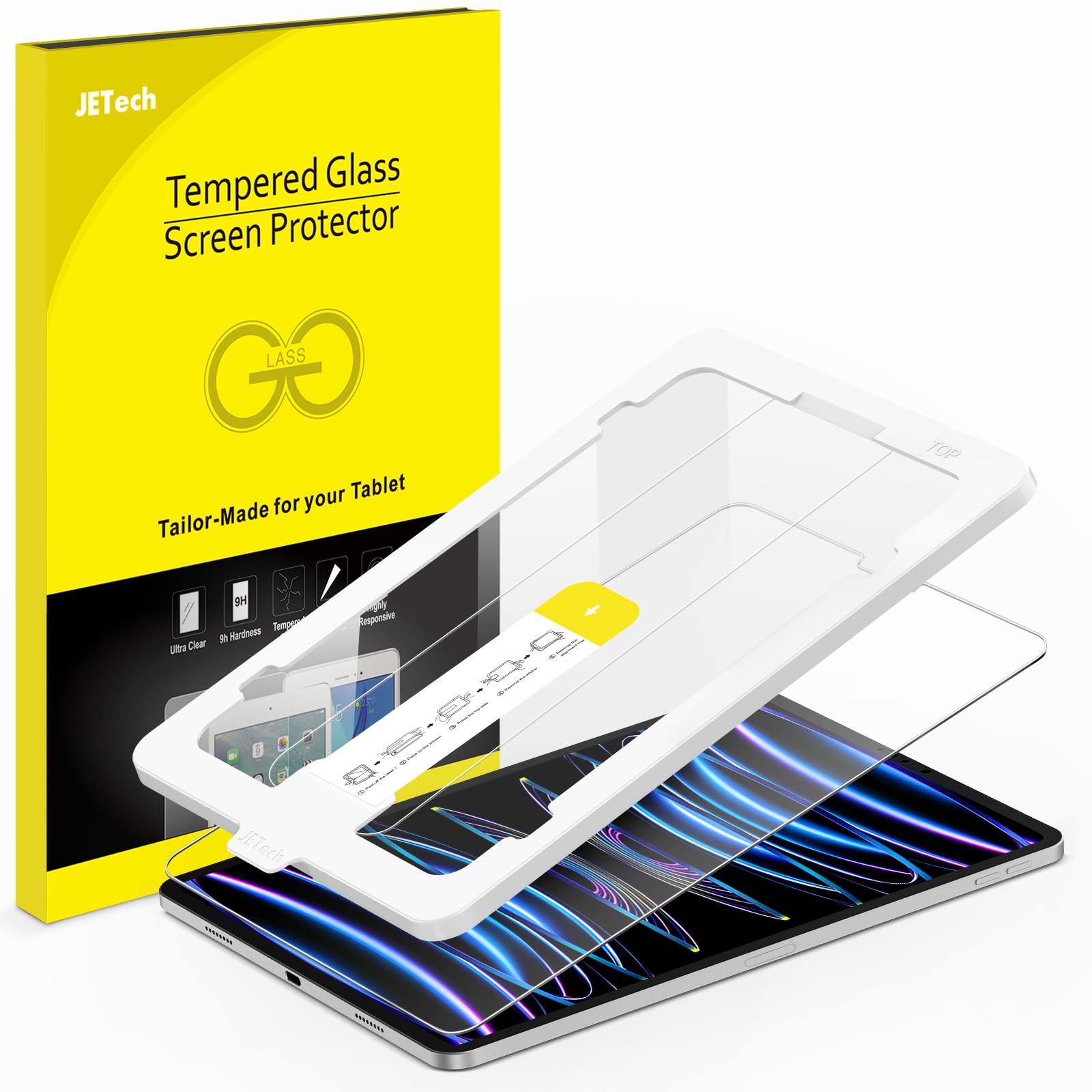 【送料無料】JETech ワンタッチ貼り付けフィルム iPad Pro 11インチ2022/2021/2020/2018モデルとiPad Air 5/4 10.9インチ用 強化ガラスフィルム 自動調整ツールキット付き HDクリア