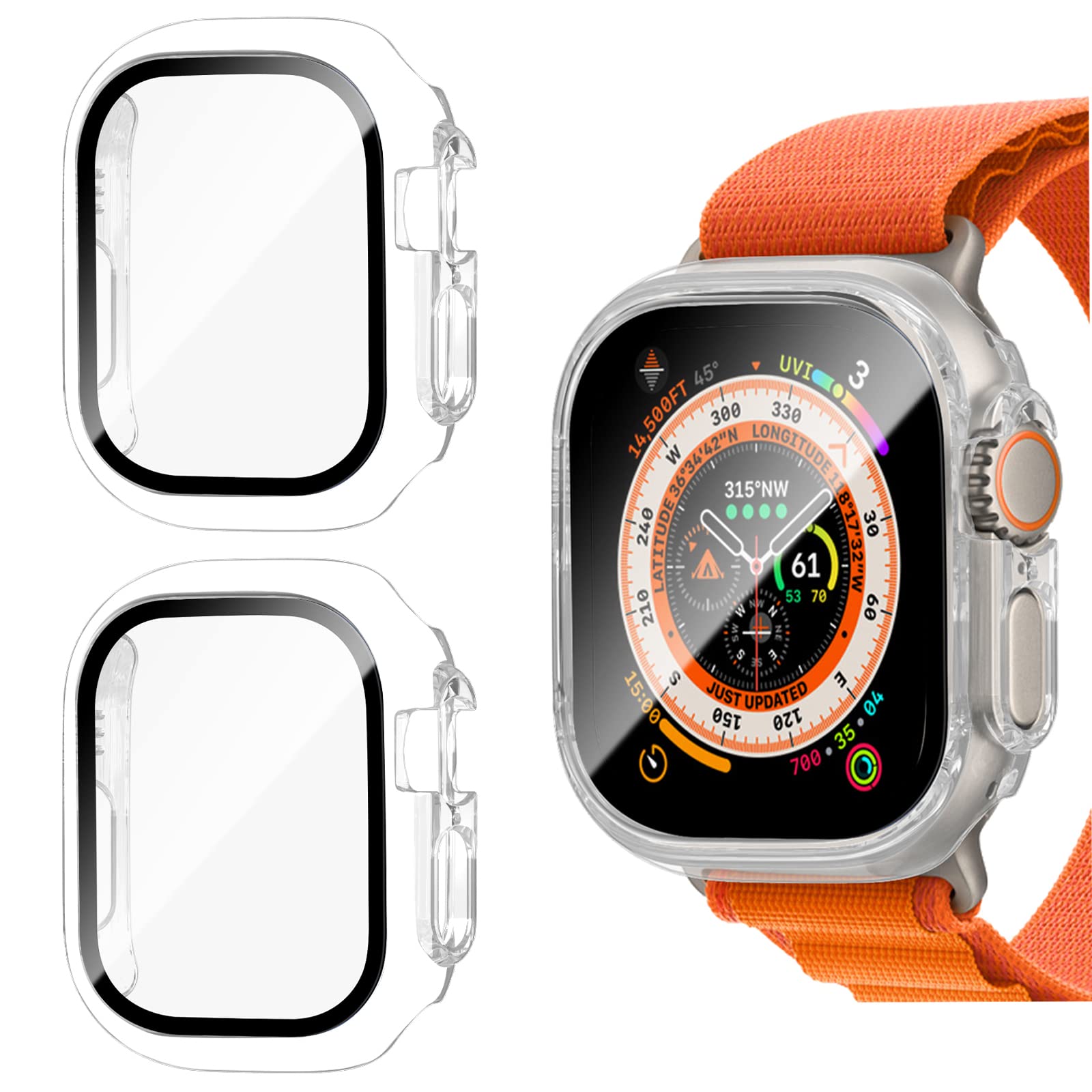 【送料無料】colaxuyi 【2枚セット】 Apple Watch Ultra 用 ケース 49mm 一体型 全面保護 アップルウォッチウルトラ カバー キズ防止 曇らない マット 取り付け簡単 軽量 指紋防止 薄型 シリーズultra 保護フィルム クリア+クリア