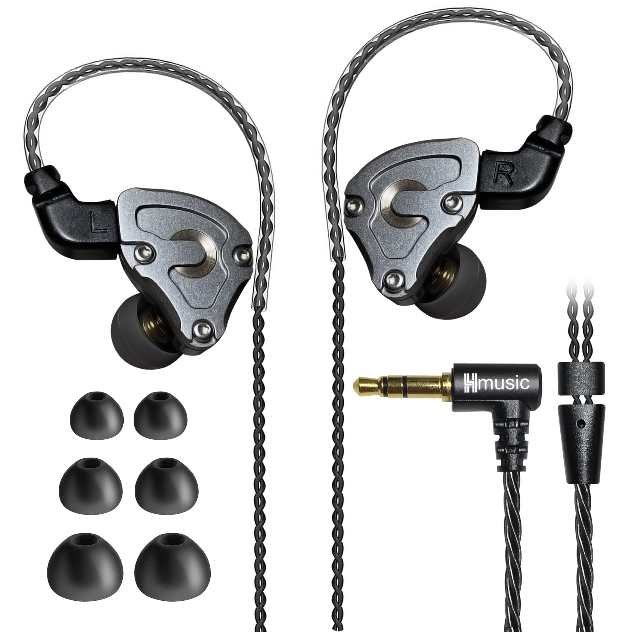 【送料無料】Hmusic IEM ヘッドフォン HiFi ステレオ有線イヤホン Hi-res無損失 ハイブリッドDD+BAドライバー インイヤ式イヤホン 噪音遮断 有線イヤホン0.78mm 2Pin 取り外し可能ケーブル付き (マイクなし)