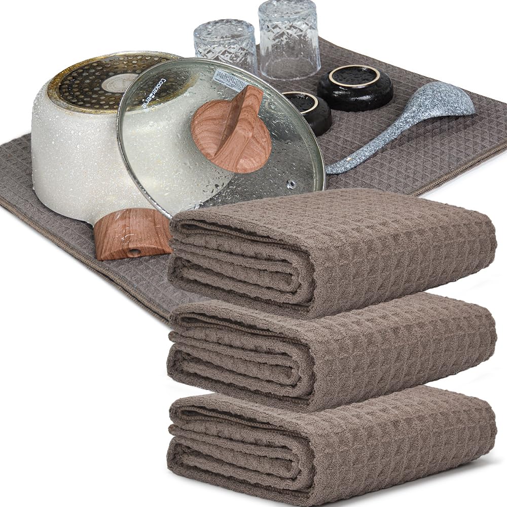 【送料無料】KYOSAMA 水切りタオル ティータオル 大判80*50cm 吸水 速乾 クロス 食器拭き お皿拭き 鍋拭き （コーヒー3枚）