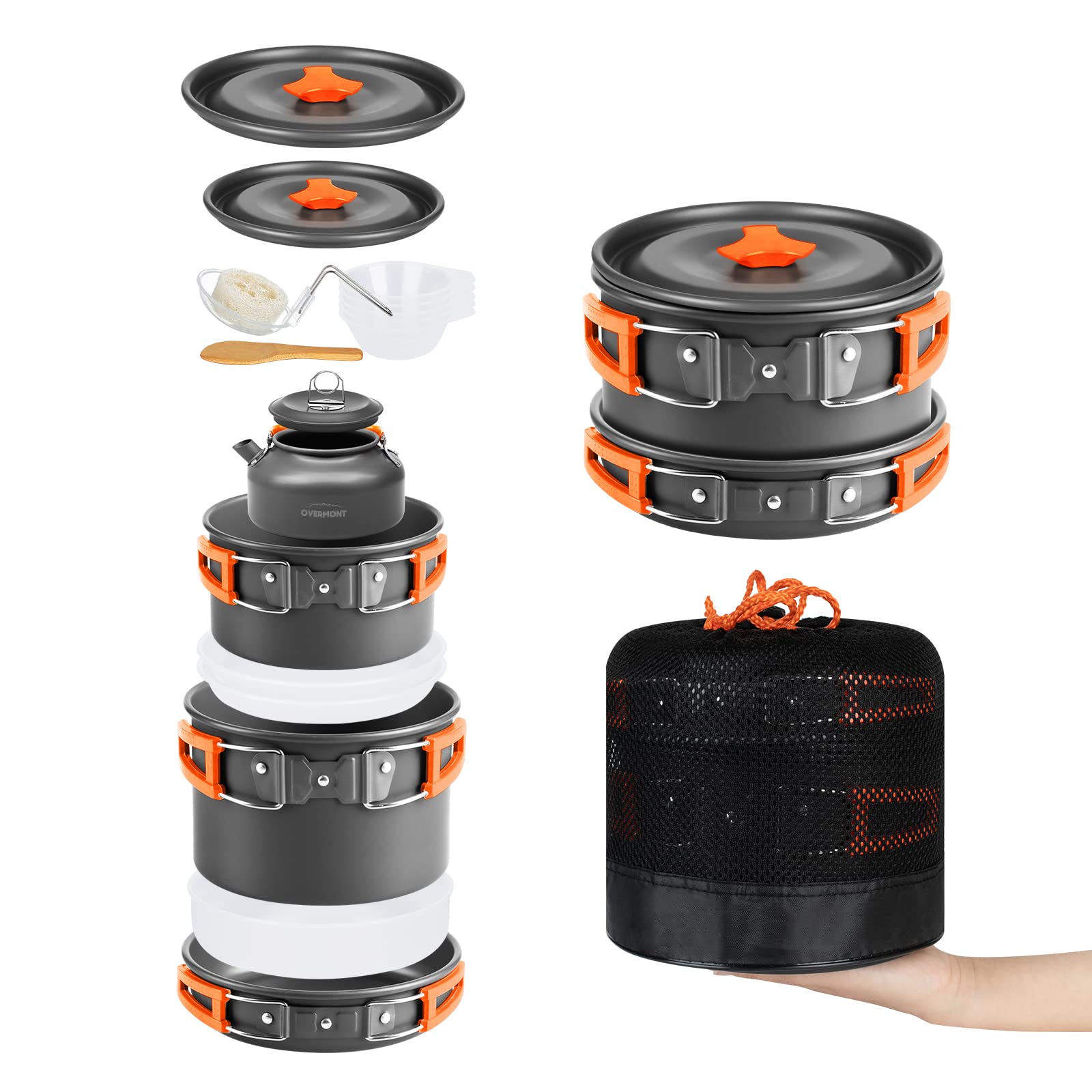 楽天PLAYS REGAL【送料無料】Overmont DS-300 アルミ クッカーセット アウトドア鍋 アウトドアケトル キャンピング 調理器具 収納袋付き 2−3人に適応…