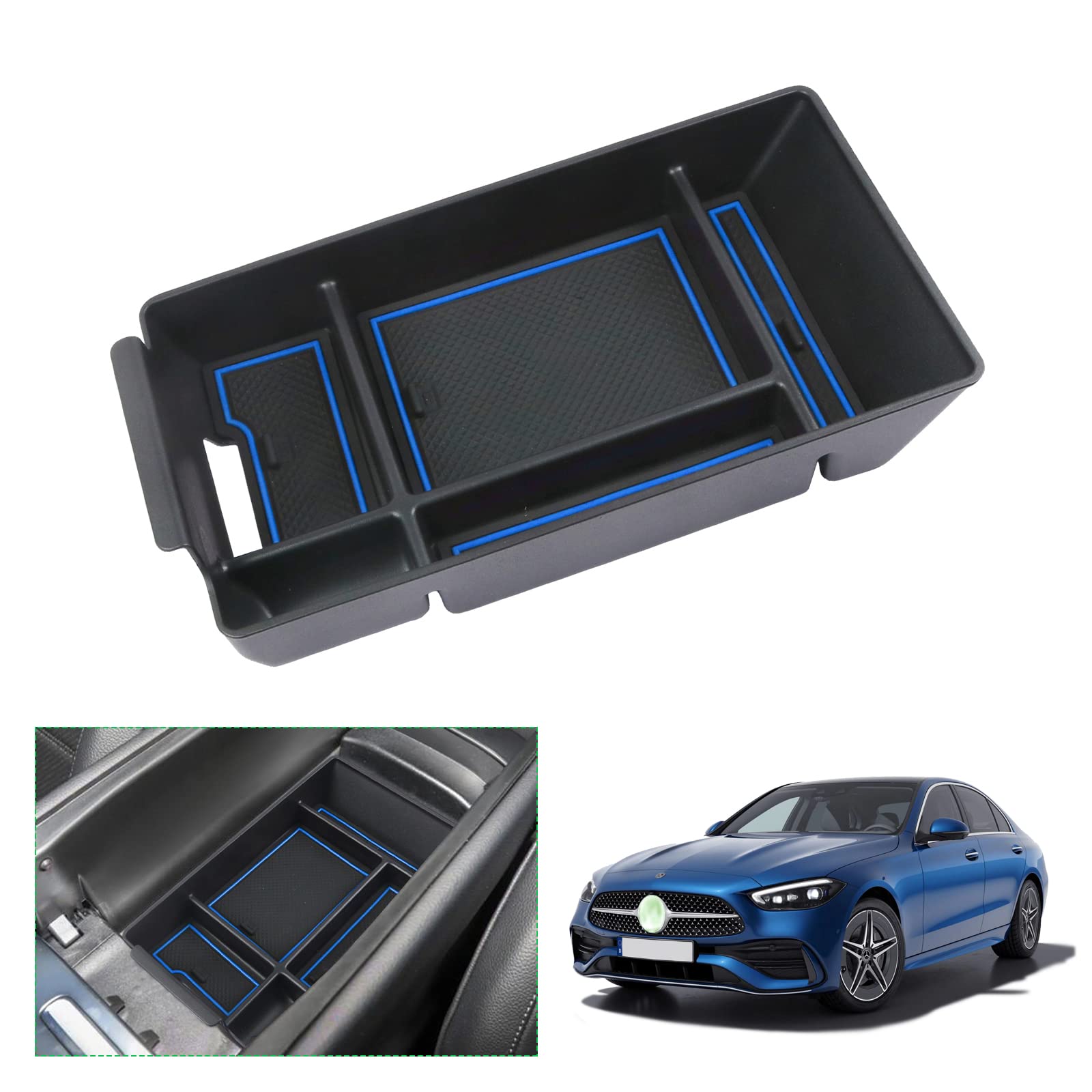 【送料無料】【GAFAT】メルセデス ベンツ Benz Cクラス W206 5代目 2021年〜現行 専用 車用収納ボックス 収納ボックス 内装パーツ センターコンソールボックス 外付コンソールボックス コイン収納 小物入れ 滑り止め (ブルー)