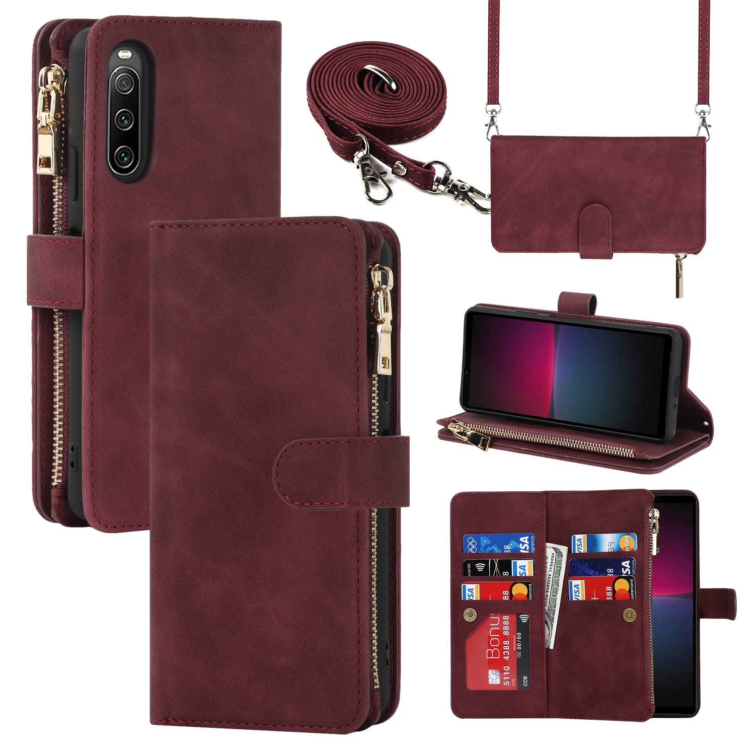 【送料無料】Sailortech Sony Xperia 10 IV SO-52C SOG07 ケース 手帳型 SO-52C SOG07 ケース Xperia 10 IV カバー合成PUレザー 財布型 内蔵マグネット 留め具装備 スマホケース カード収納 横置きスタンド 機能 小銭入れ ジッパーポケット付き 全面保護 耐久性 耐衝撃