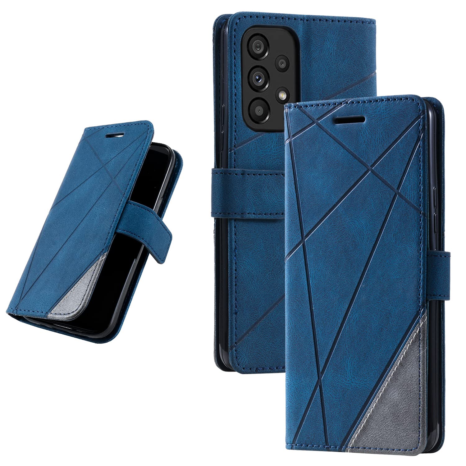 【送料無料】UnivoColors Galaxy A53 5G（SCG15）手帳型ケース 対応 ギャラクシー 財布型カバー カード収納 ストラップ付き スタンド機能 マグネット開閉 軽量TPU 横置き機能 スマホケース 防指紋 レンズ保護 落下防止 全面保護(ブルー)