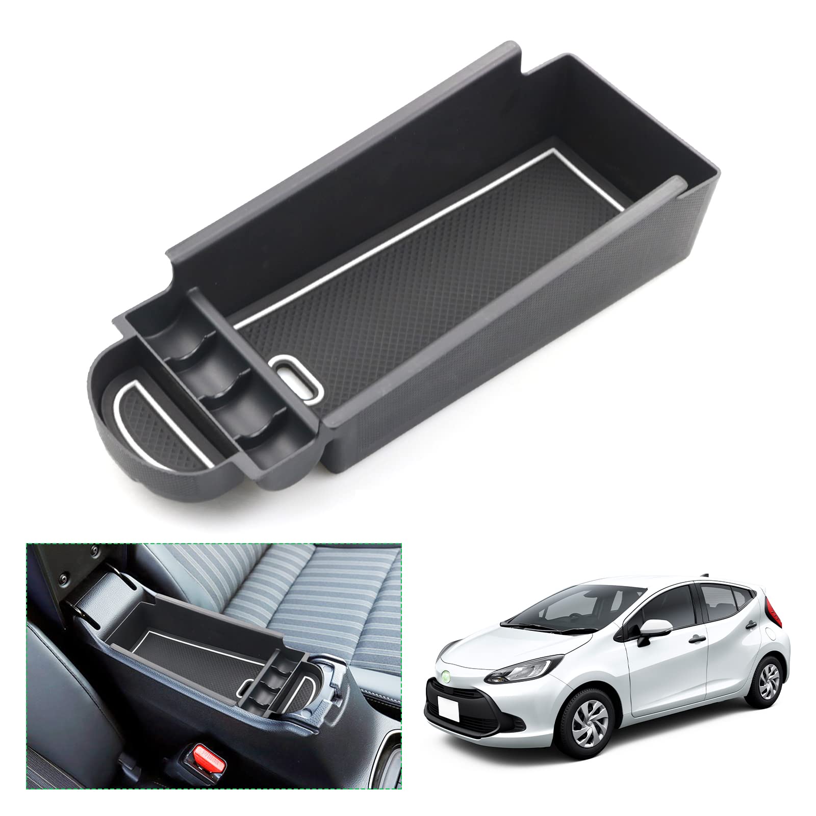 【送料無料】【GAFAT】トヨタ 新型アクア MXPK10/MXPK11/MXPK15/MXPK16型 2代目 2021年〜 AQUA アクア 車用コンソール収納ボックス 内装パーツ 新型アクア センターコンソールボックス 収納 小物入れ 滑り止め (ホワイト)