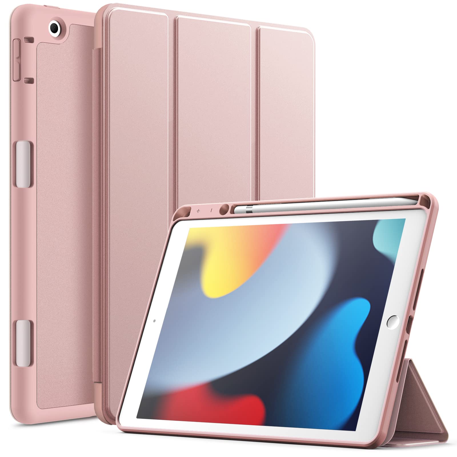 【送料無料】JETech iPad 10.2インチ ケース (2021/2020/2019モデル、第9/8/7世代用) Pencilホルダー付き ソフトTPUバック スリム保護カバー オートウェイクアップ/スリープ機能付き (ローズゴールド)
