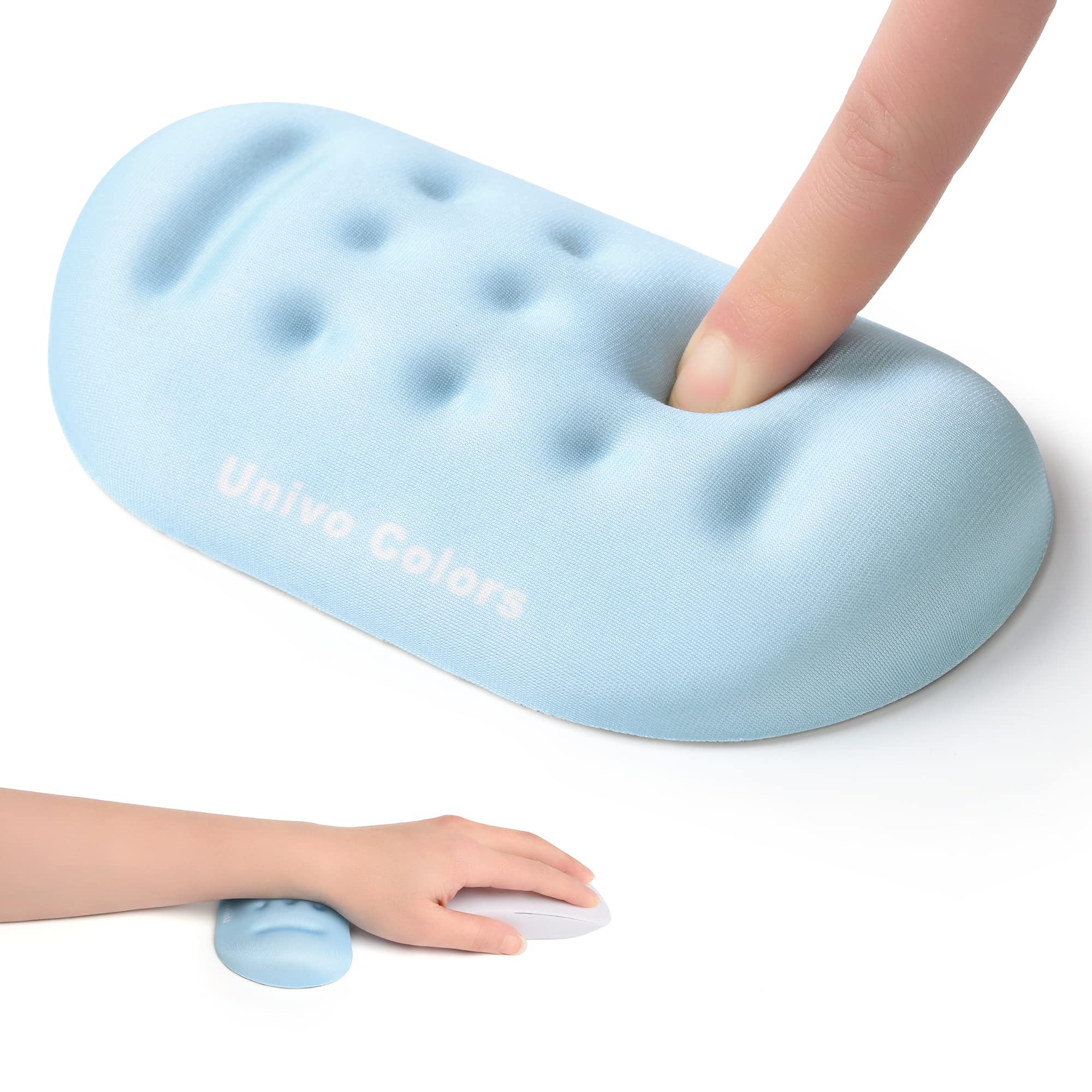 【送料無料】UnivoColors マウスリストレスト 手首置き 疲労低減 通気性 あり 肌に刺激なし 人間工学デザイン 柔らかい素材 ストレス解放 マッサージホール付き(ライトブルー)