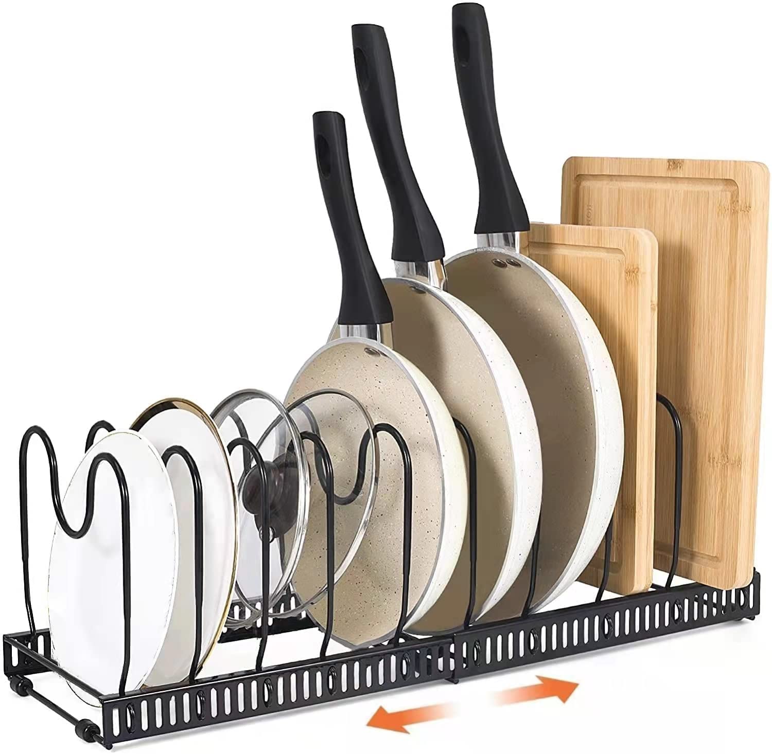 【送料無料】Liebbon【伸縮式】フライパン収納ラック 10仕切り付き｜シンク下・コンロ下・引き出し対応..